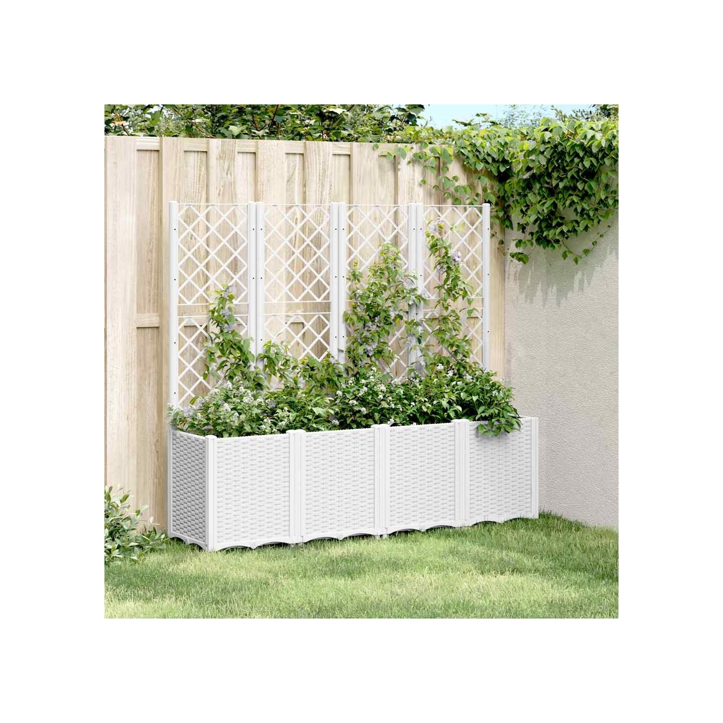 Jardinière avec treillis blanc 160x40x140 cm PP