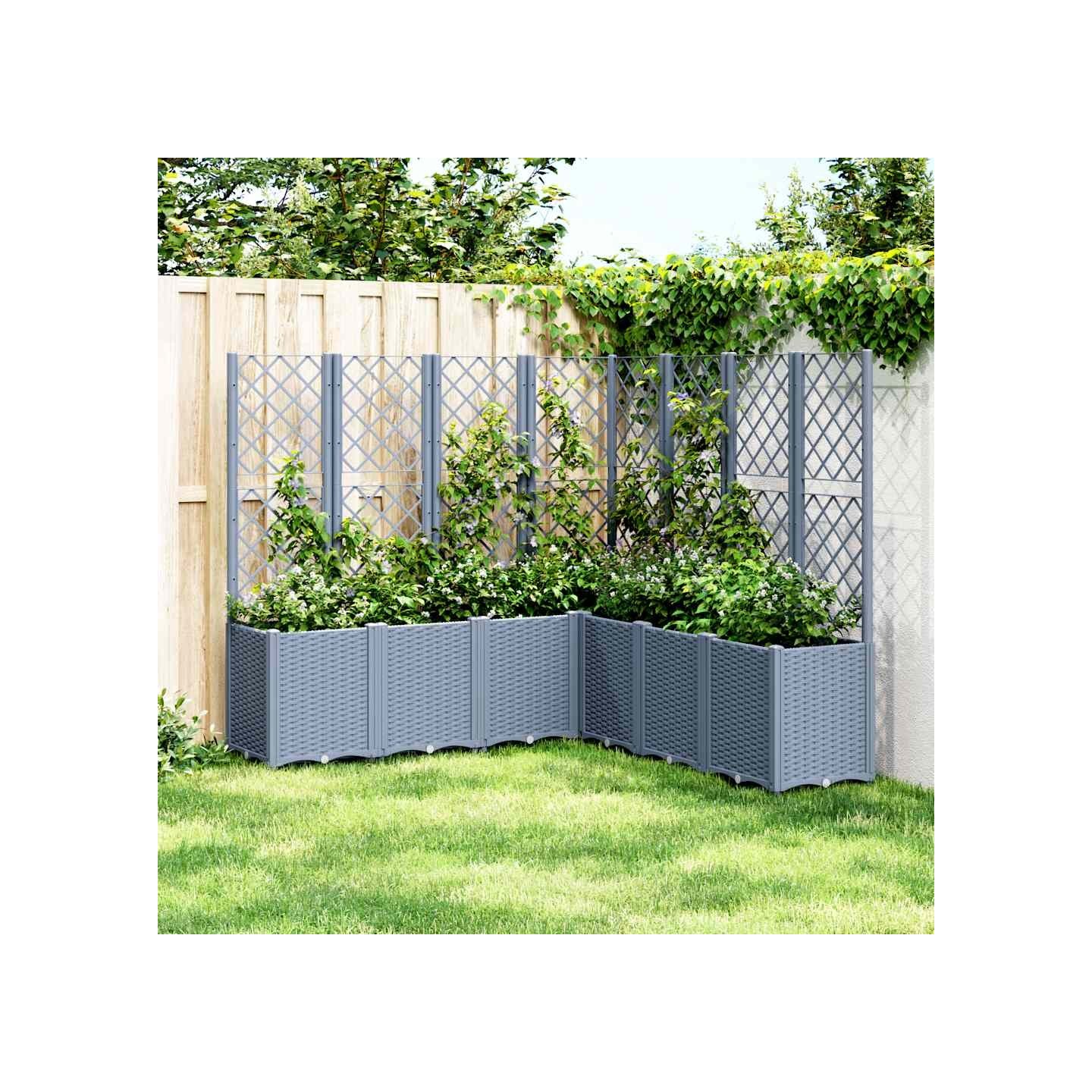 Jardinière avec treillis bleu gris 160x160x140 cm PP