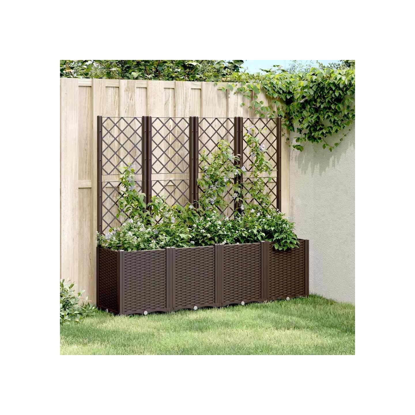 Jardinière avec treillis marron 160x40x140 cm PP