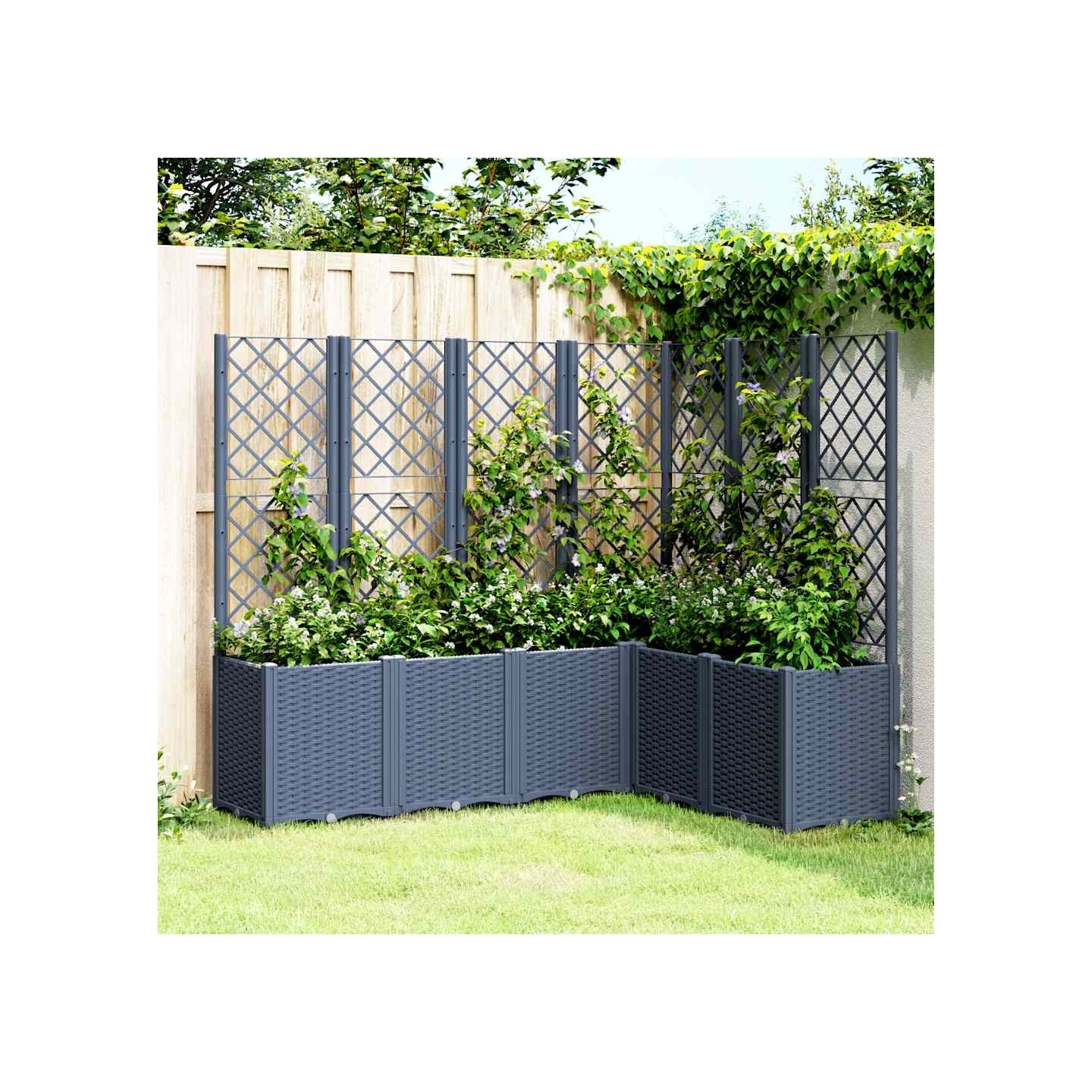 Jardinière avec treillis bleu gris 160x120x140 cm PP