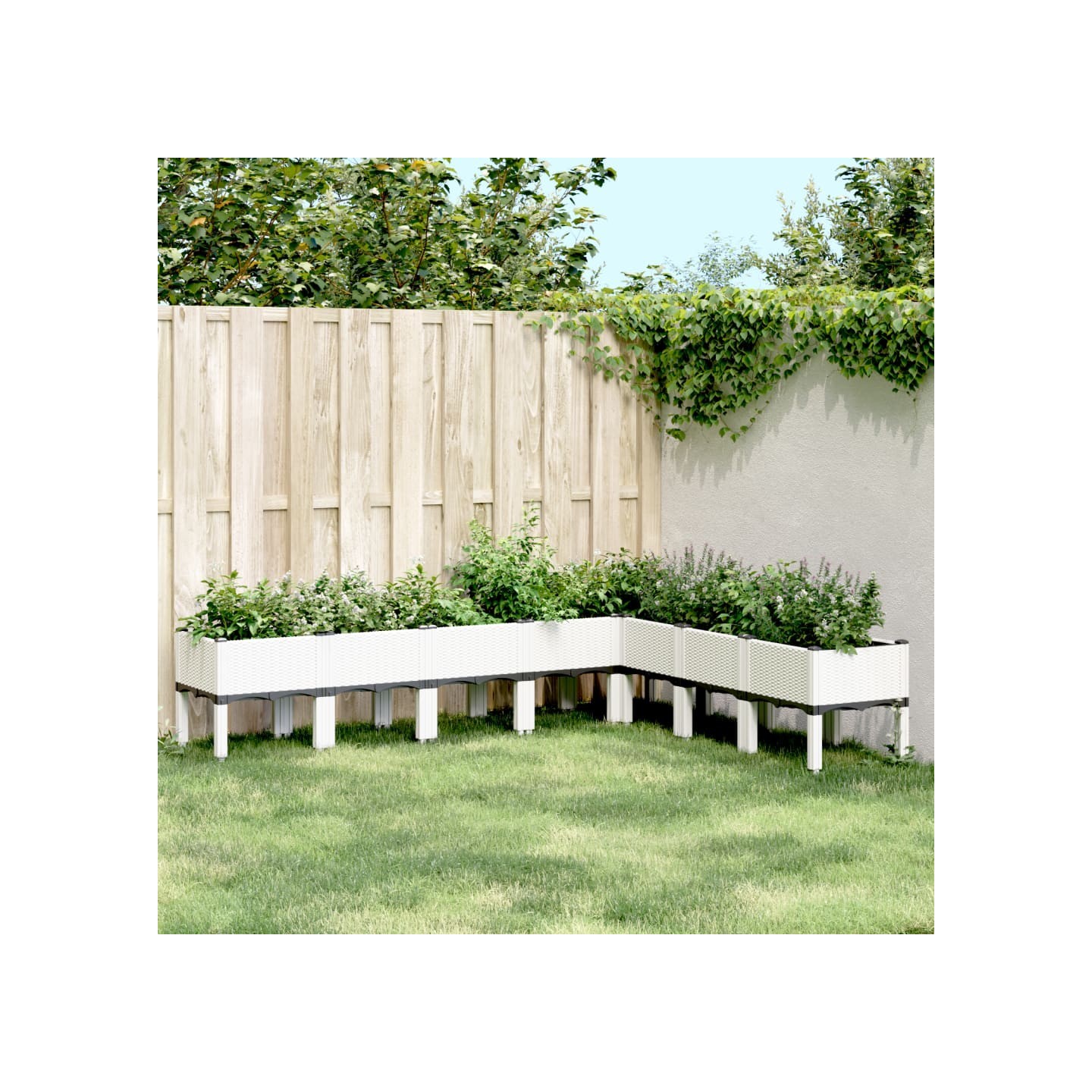 Jardinière avec pieds blanc 200x160x42 cm PP