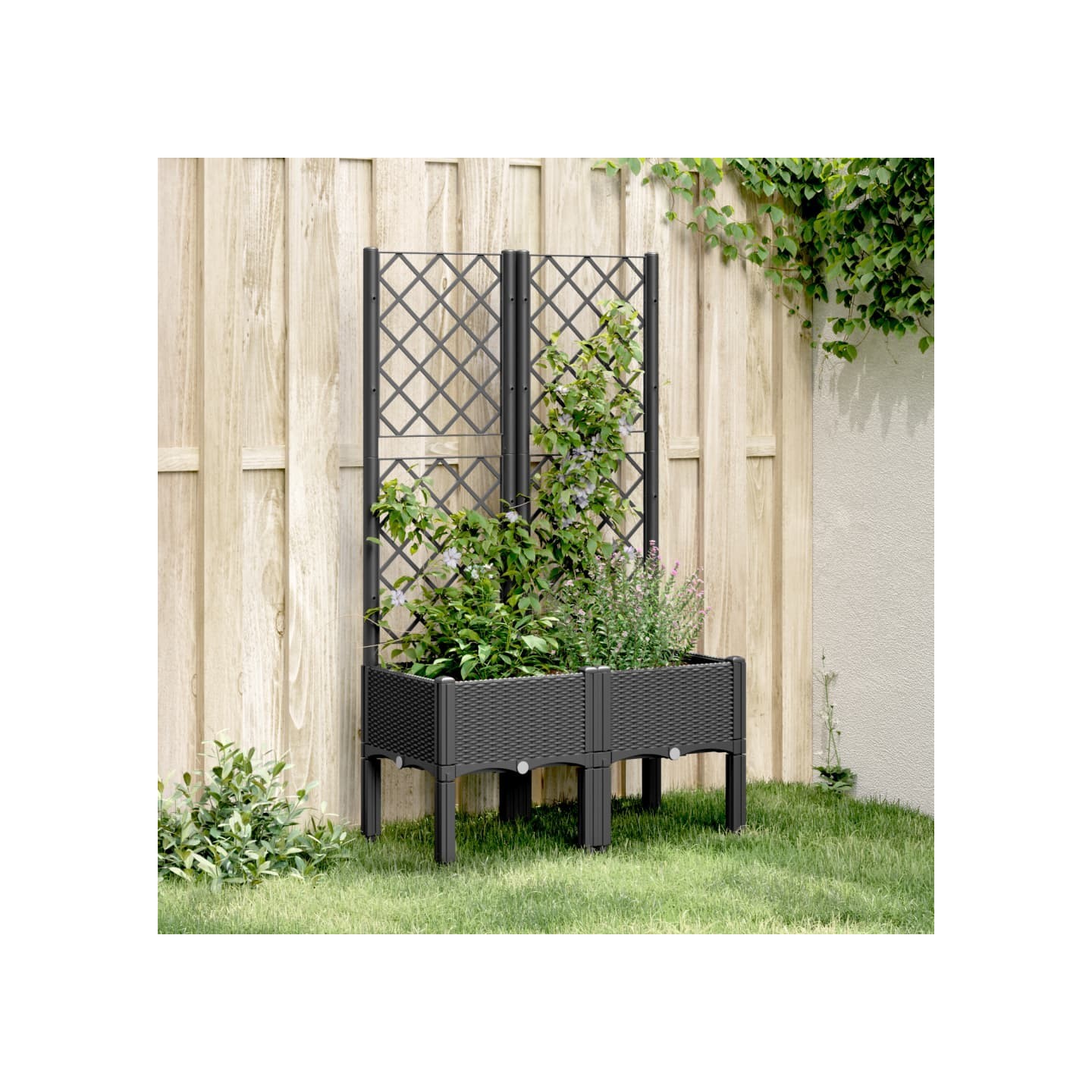 Jardinière avec treillis noir 80x40x142 cm PP