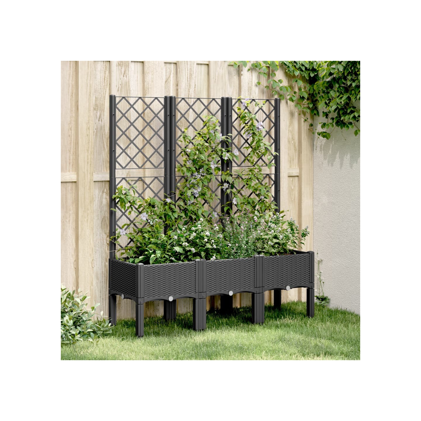Jardinière avec treillis noir 120x40x142 cm PP