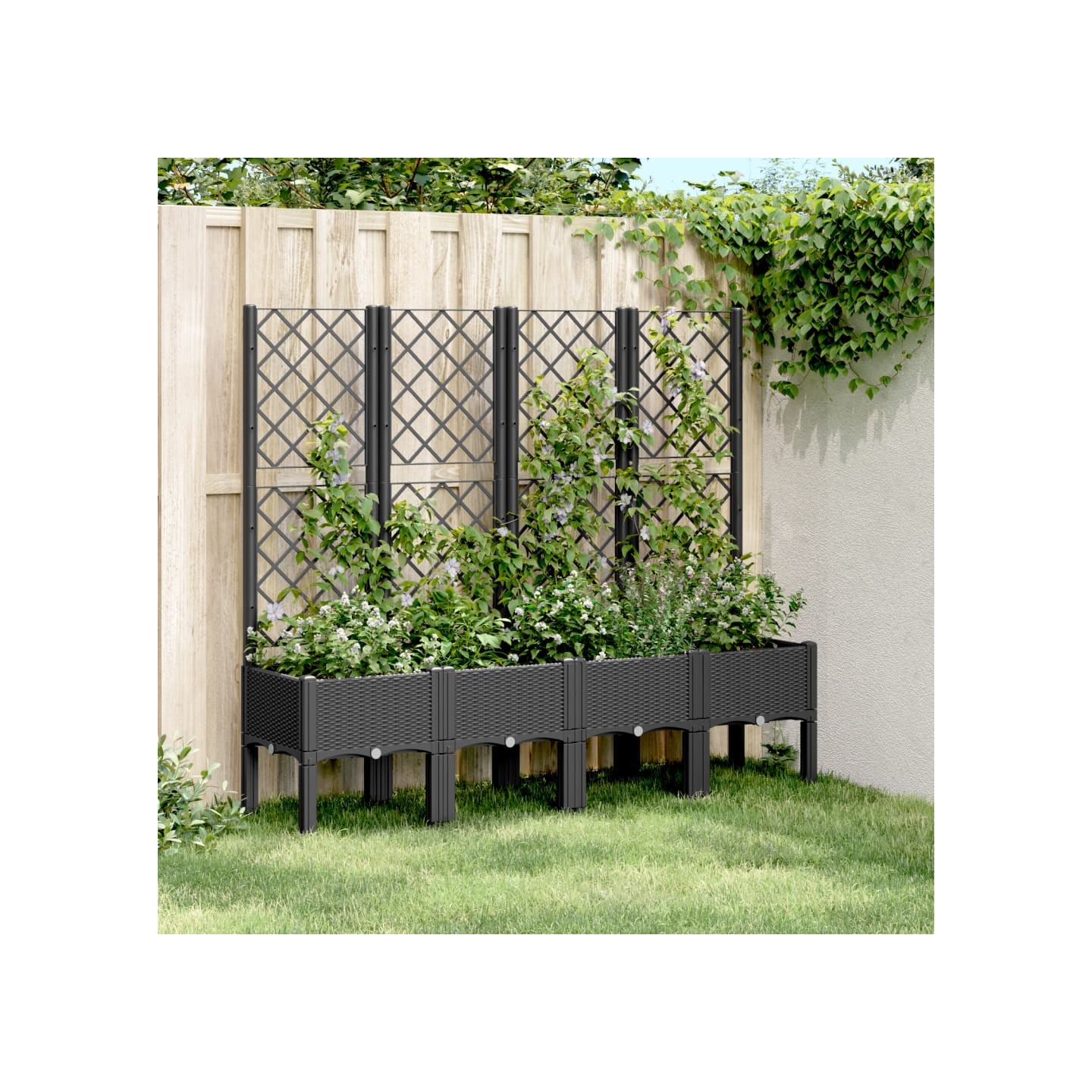 Jardinière avec treillis noir 160x40x142 cm PP