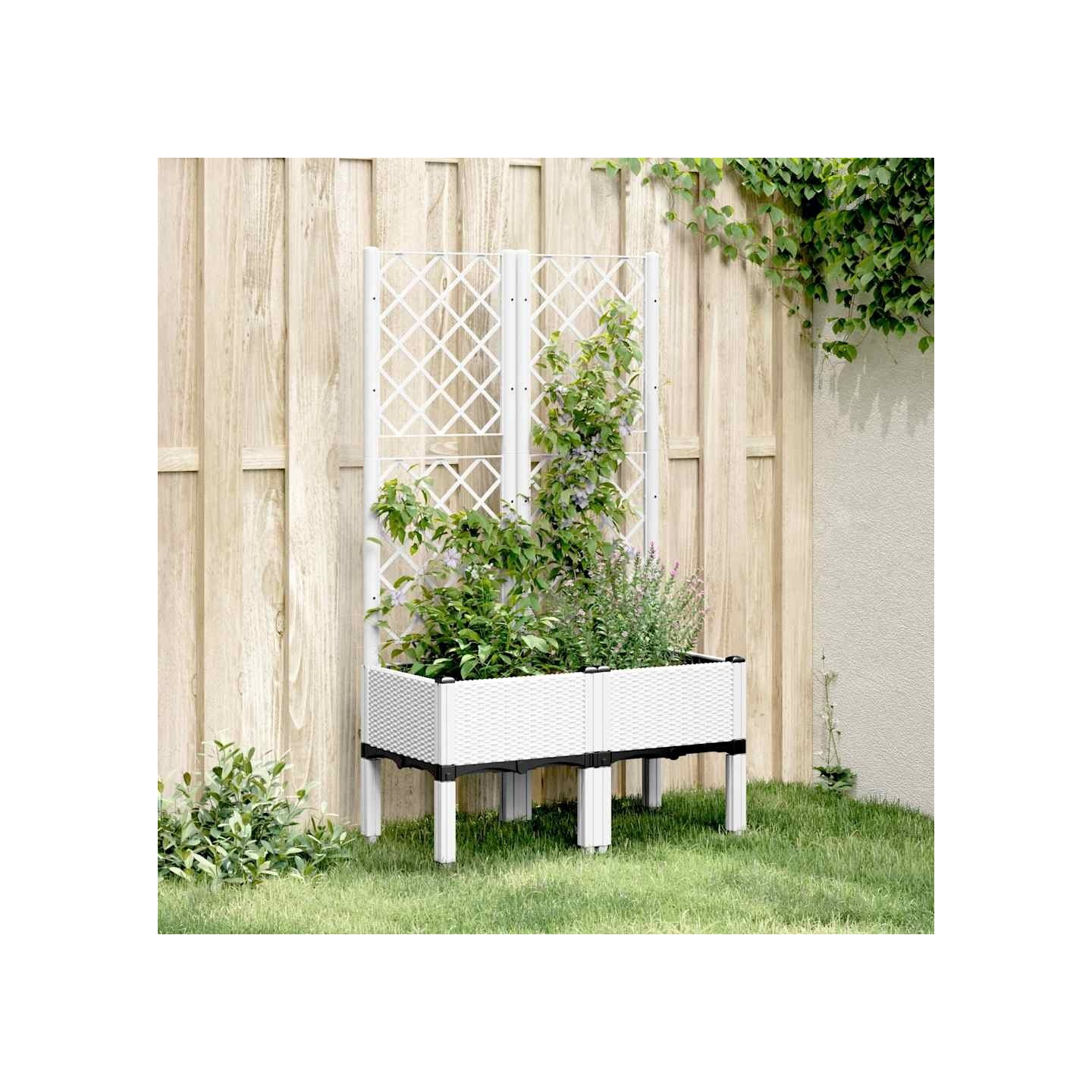 Jardinière avec treillis blanc 80x40x142 cm PP