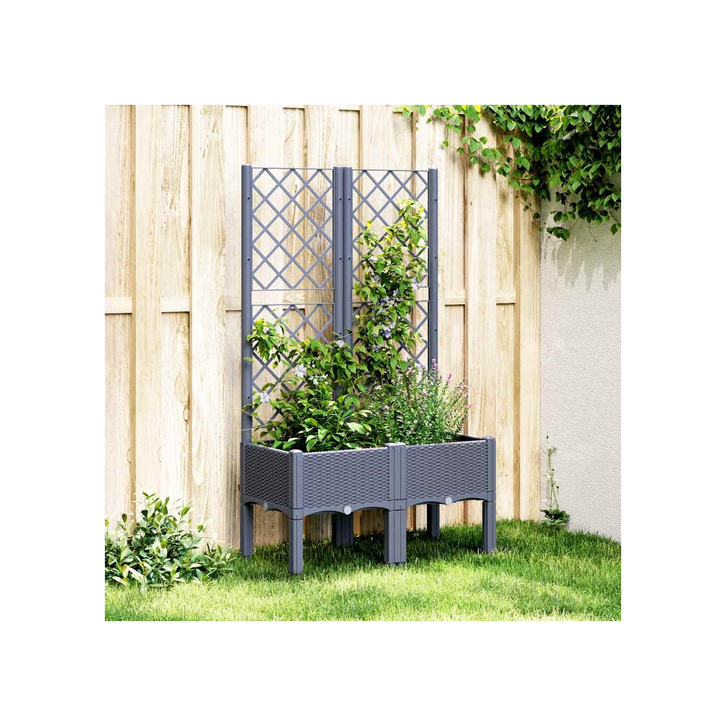 Jardinière avec treillis bleu gris 80x40x142 cm PP