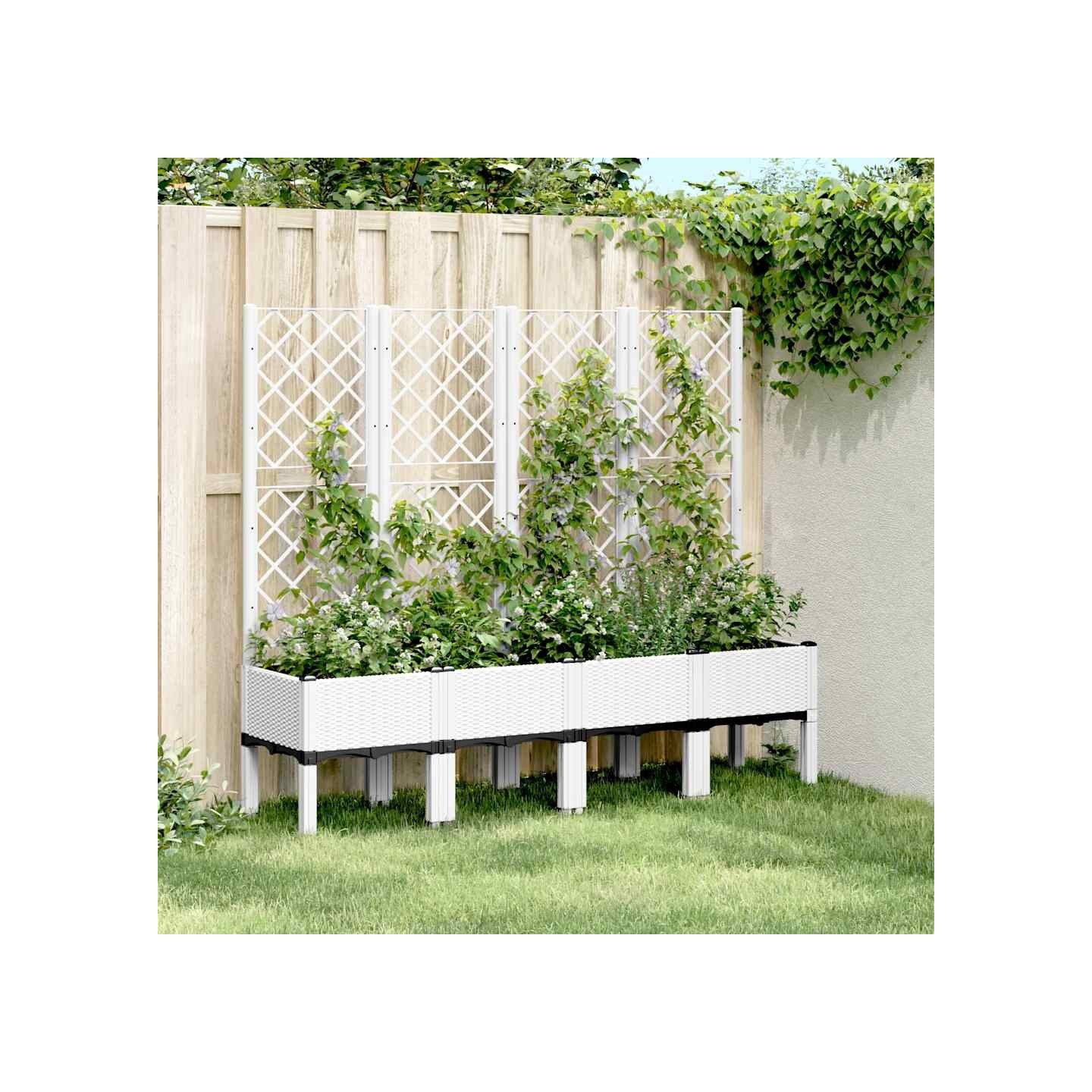 Jardinière avec treillis blanc 160x40x142 cm PP