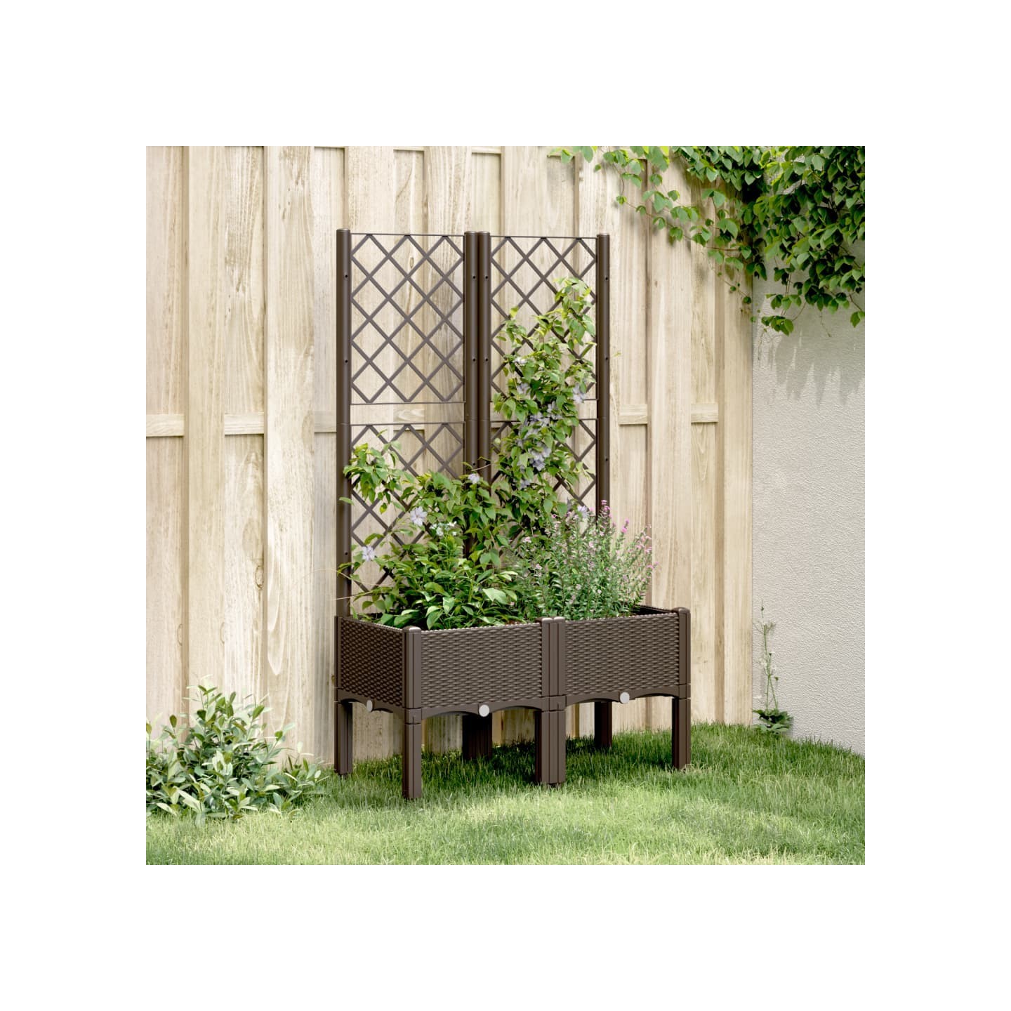 Jardinière avec treillis marron 80x40x142 cm PP