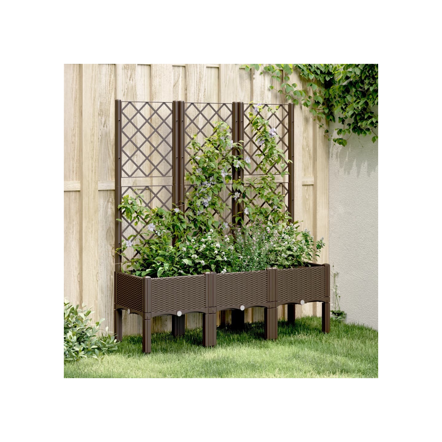 Jardinière avec treillis marron 120x40x142 cm PP