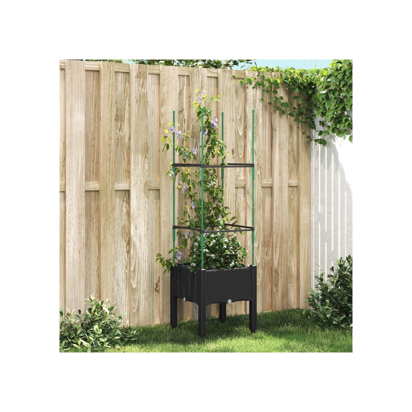 Jardinière avec treillis noir 40x40x142,5 cm PP