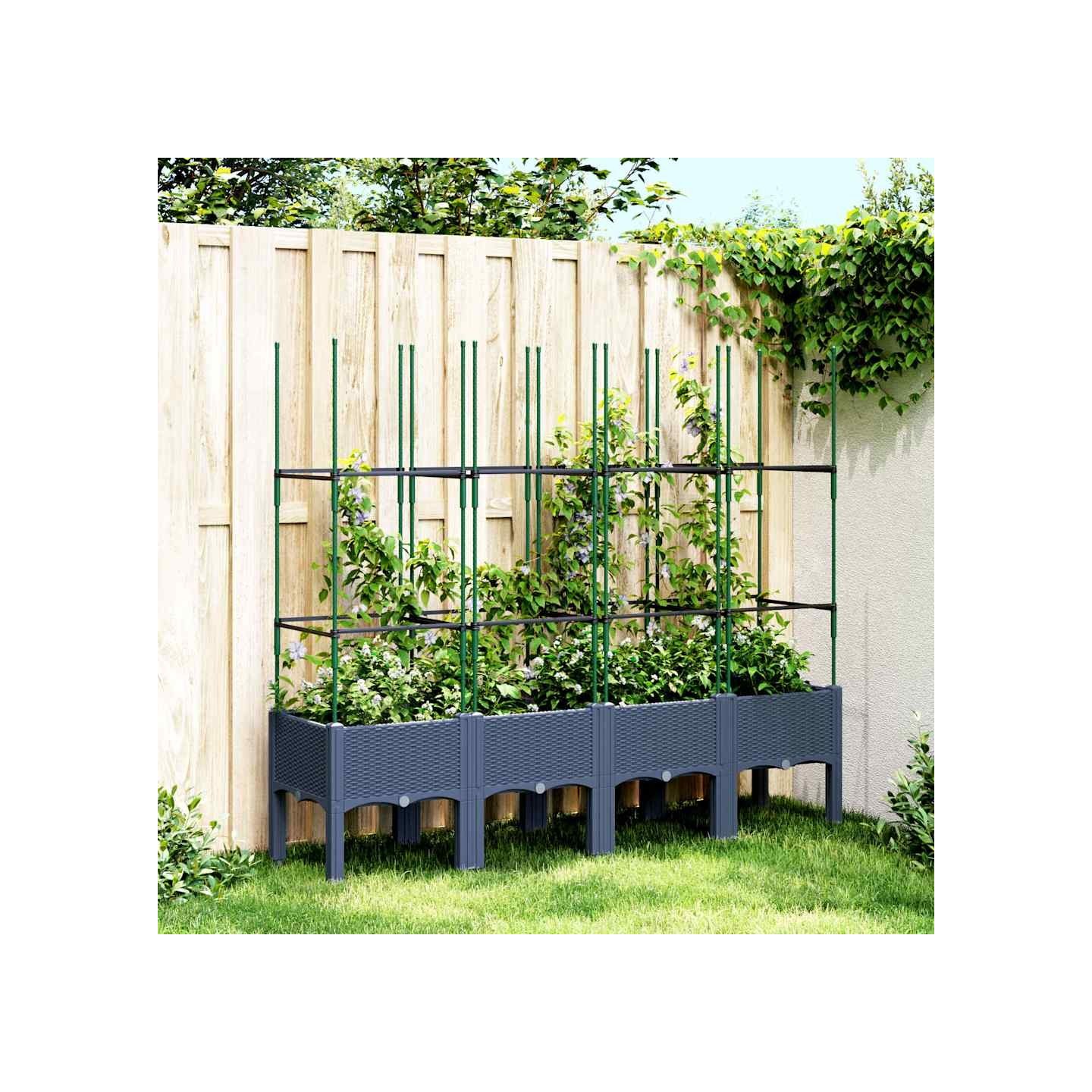 Jardinière avec treillis bleu gris 160x40x142,5 cm PP