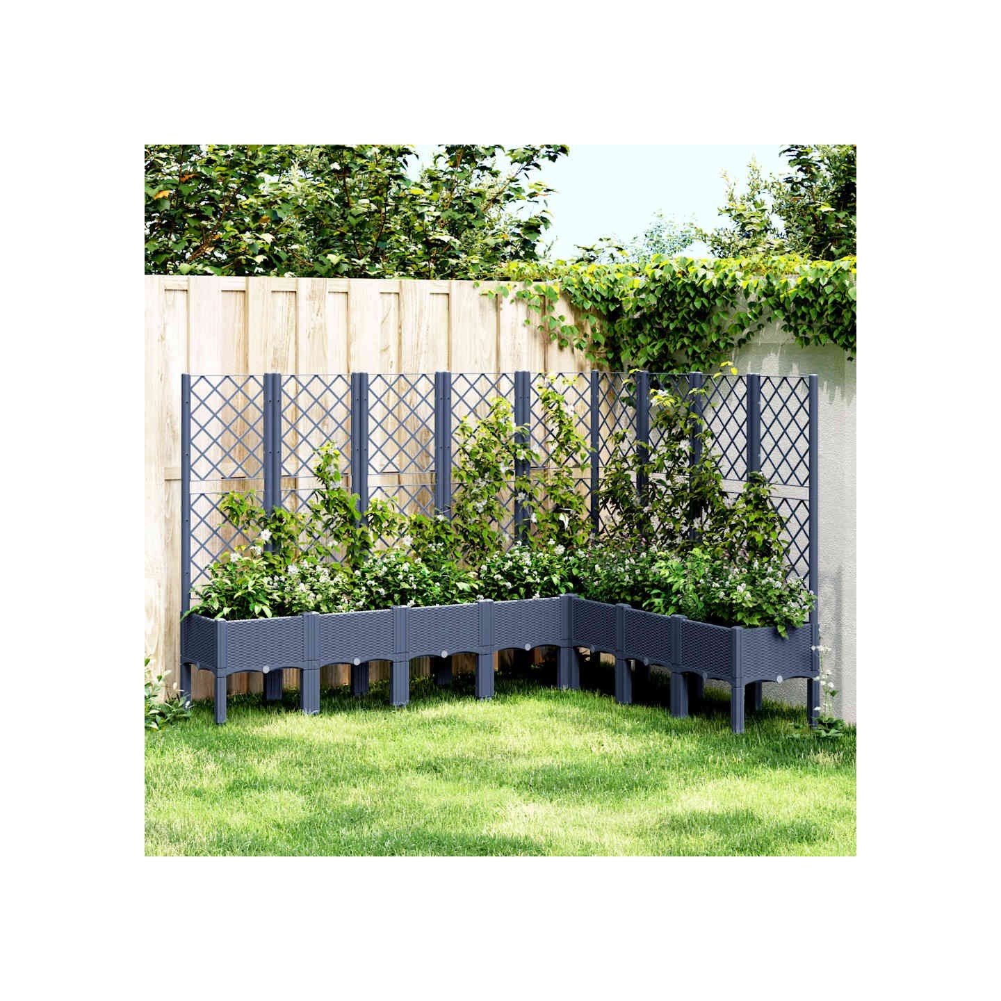 Jardinière avec treillis bleu gris 200x160x142 cm PP