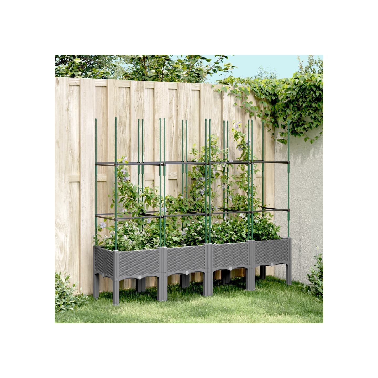 Jardinière avec treillis gris clair 160x40x142,5 cm PP