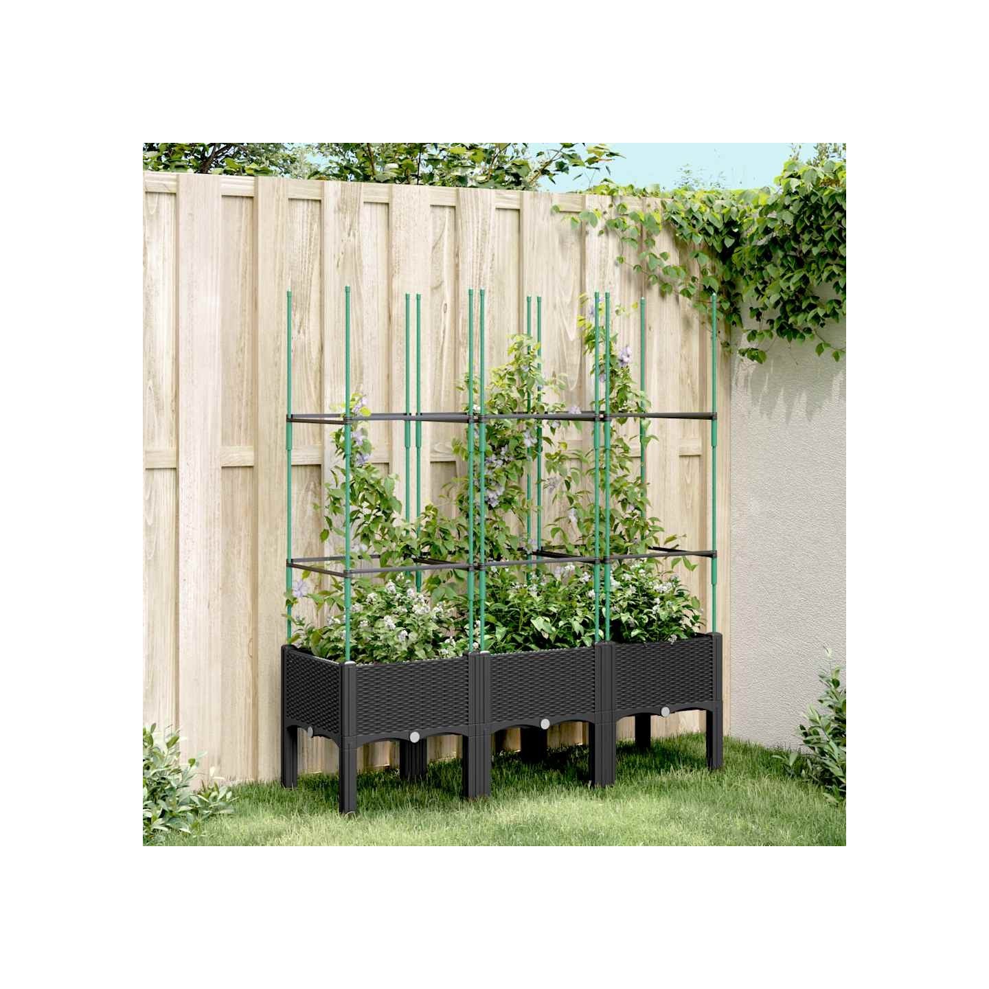 Jardinière avec treillis noir 120x40x142,5 cm PP