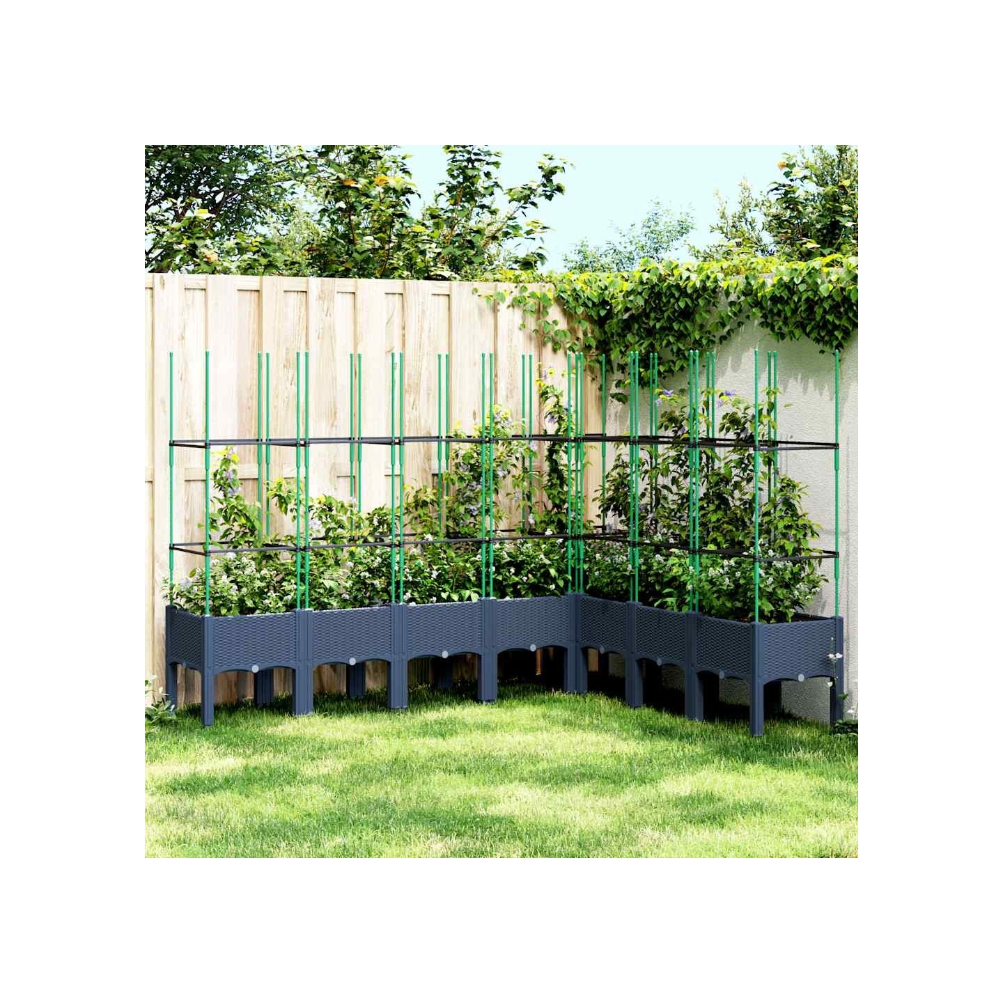 Jardinière avec treillis bleu gris 200x160x142,5 cm PP