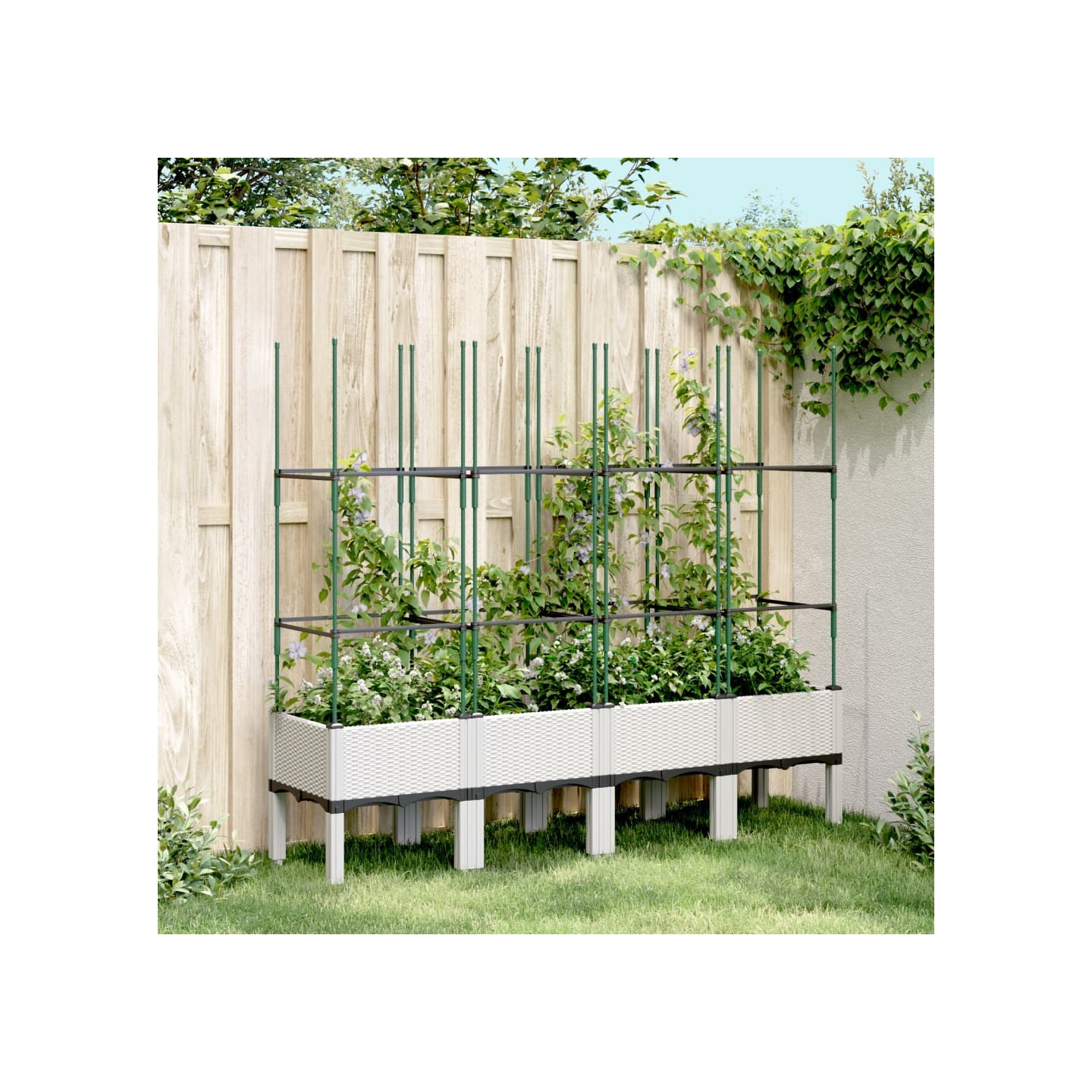 Jardinière avec treillis blanc 160x40x142,5 cm PP