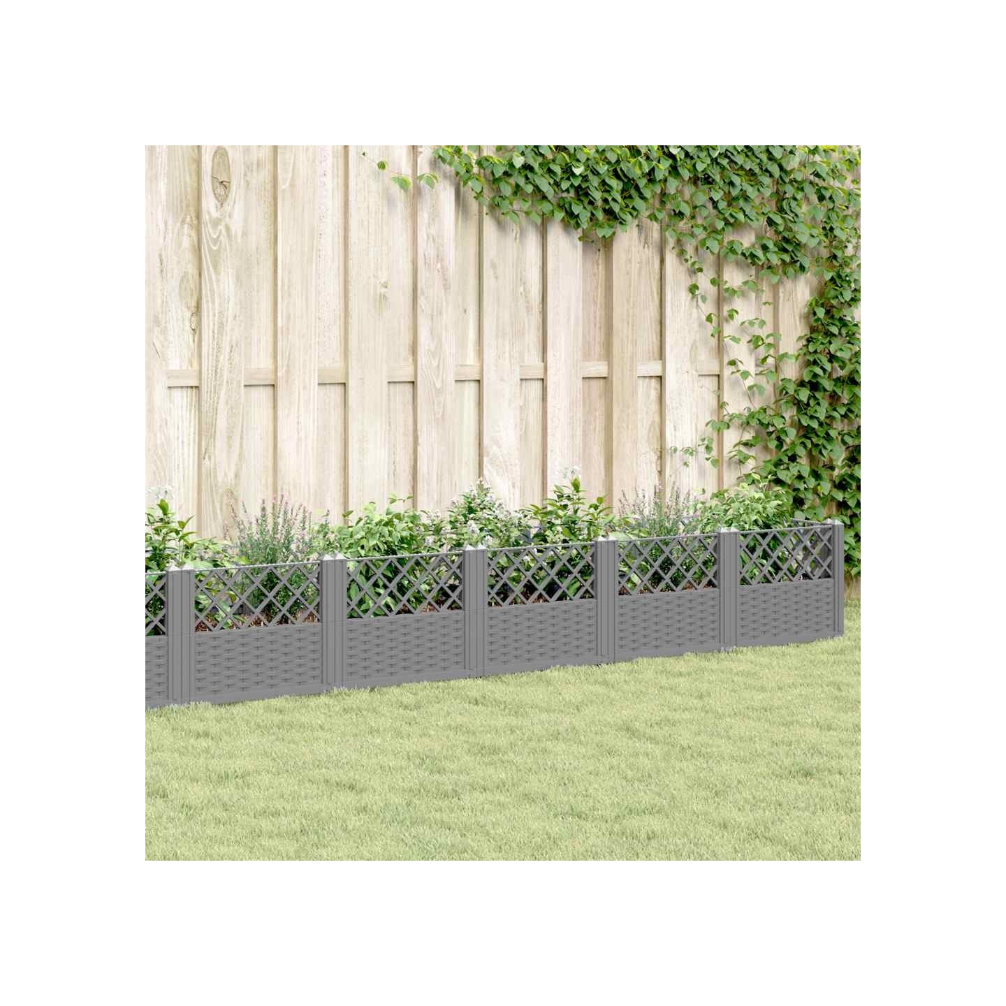 Jardinière avec piquets gris clair 363,5x43,5x43,5 cm PP
