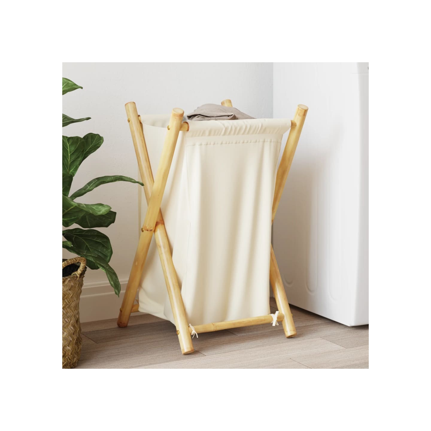Panier à linge blanc crème 41,5x36x63,5 cm bambou