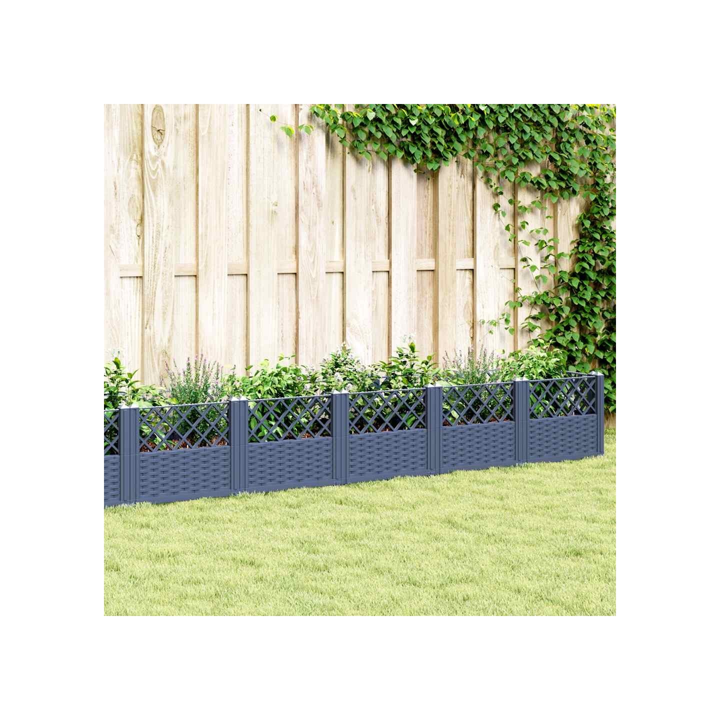 Jardinière avec piquets bleu gris 363,5x43,5x43,5 cm PP