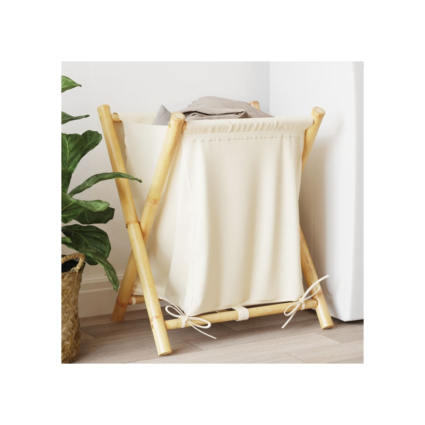 Panier à linge blanc crème 45x55x63,5 cm bambou