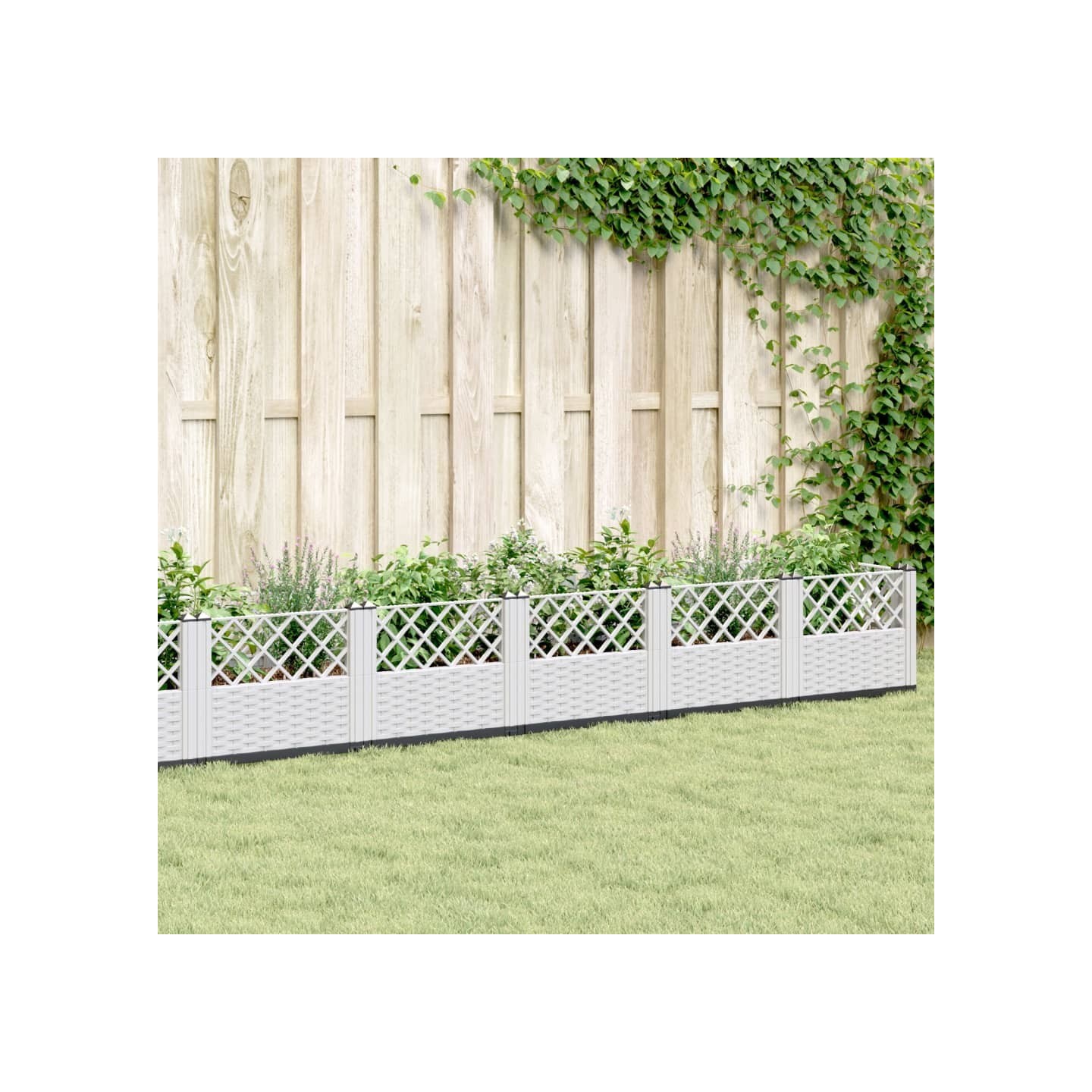 Jardinière avec piquets blanc 363,5x43,5x43,5 cm PP