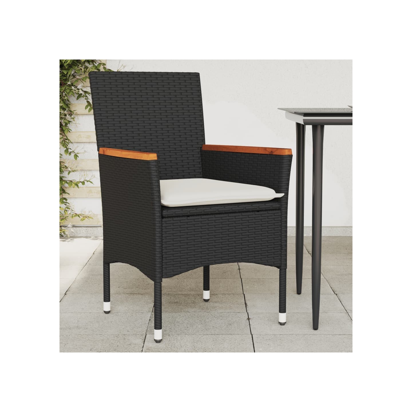 Chaises de jardin avec coussins lot de 2 noir résine tressée