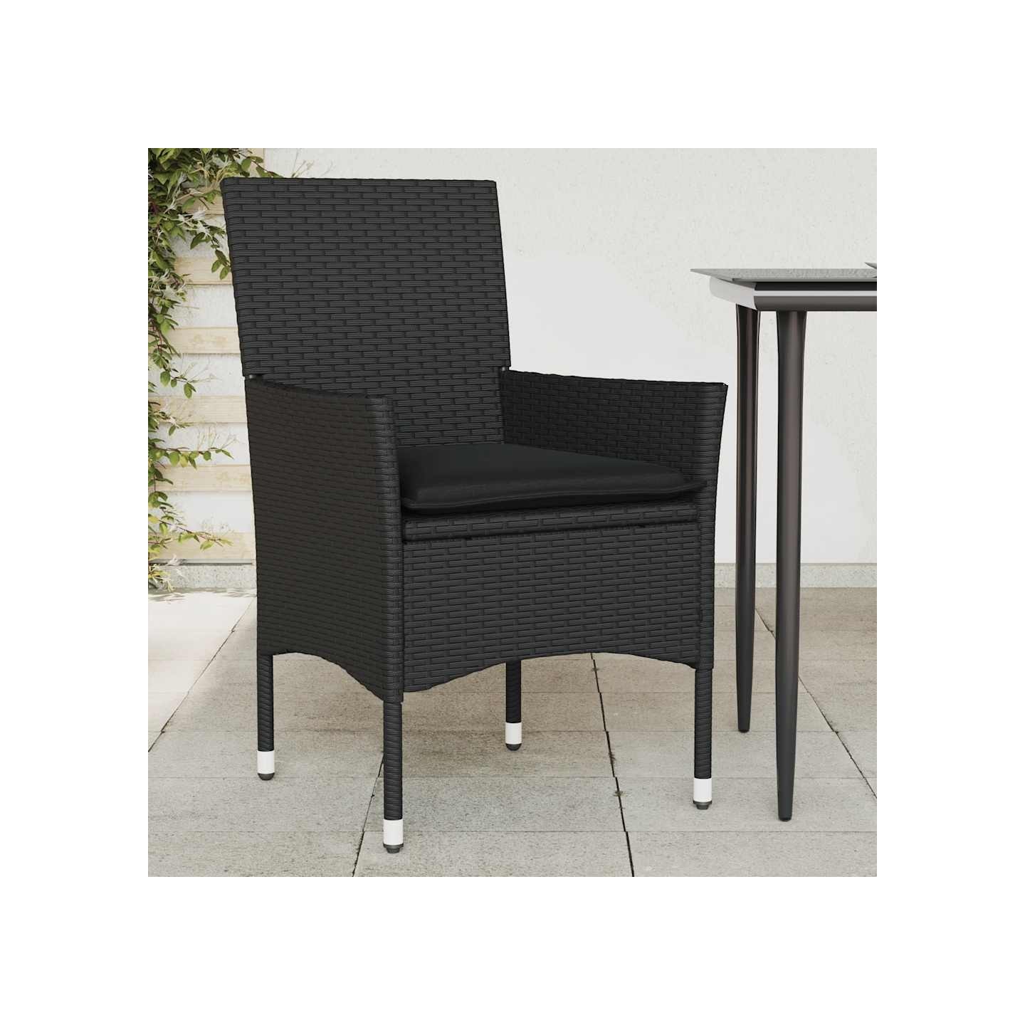 Chaises de jardin avec coussins lot de 2 noir résine tressée