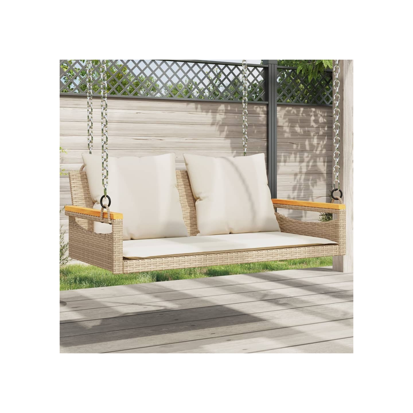 Balancelle avec coussins beige 109x62x40 cm résine tressée