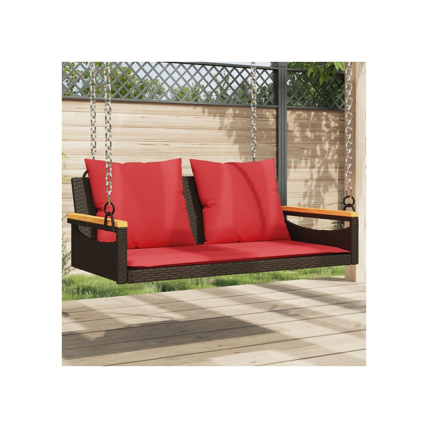 Balancelle avec coussins marron 109x62x40 cm résine tressée