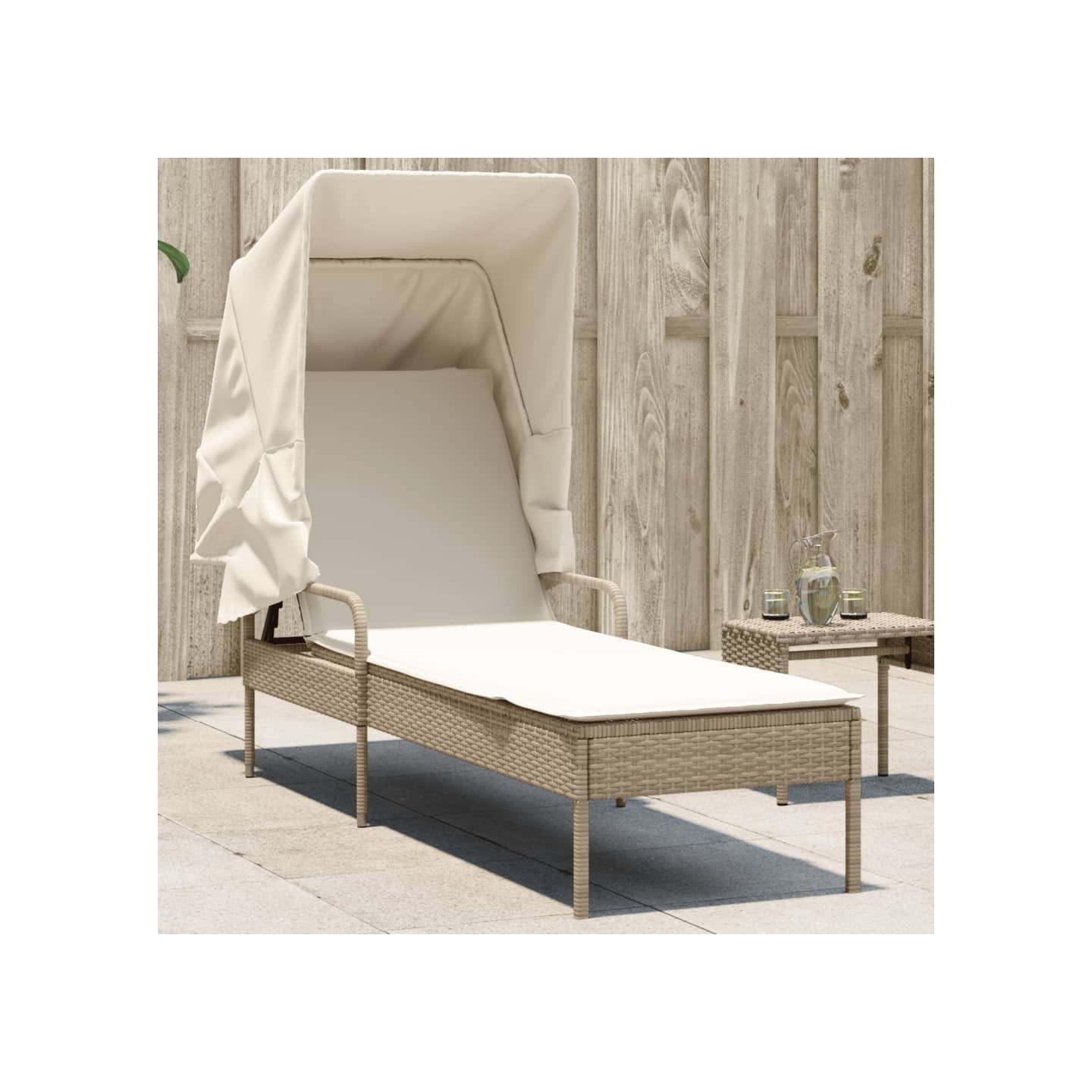 Chaise longue avec auvent beige résine tressée
