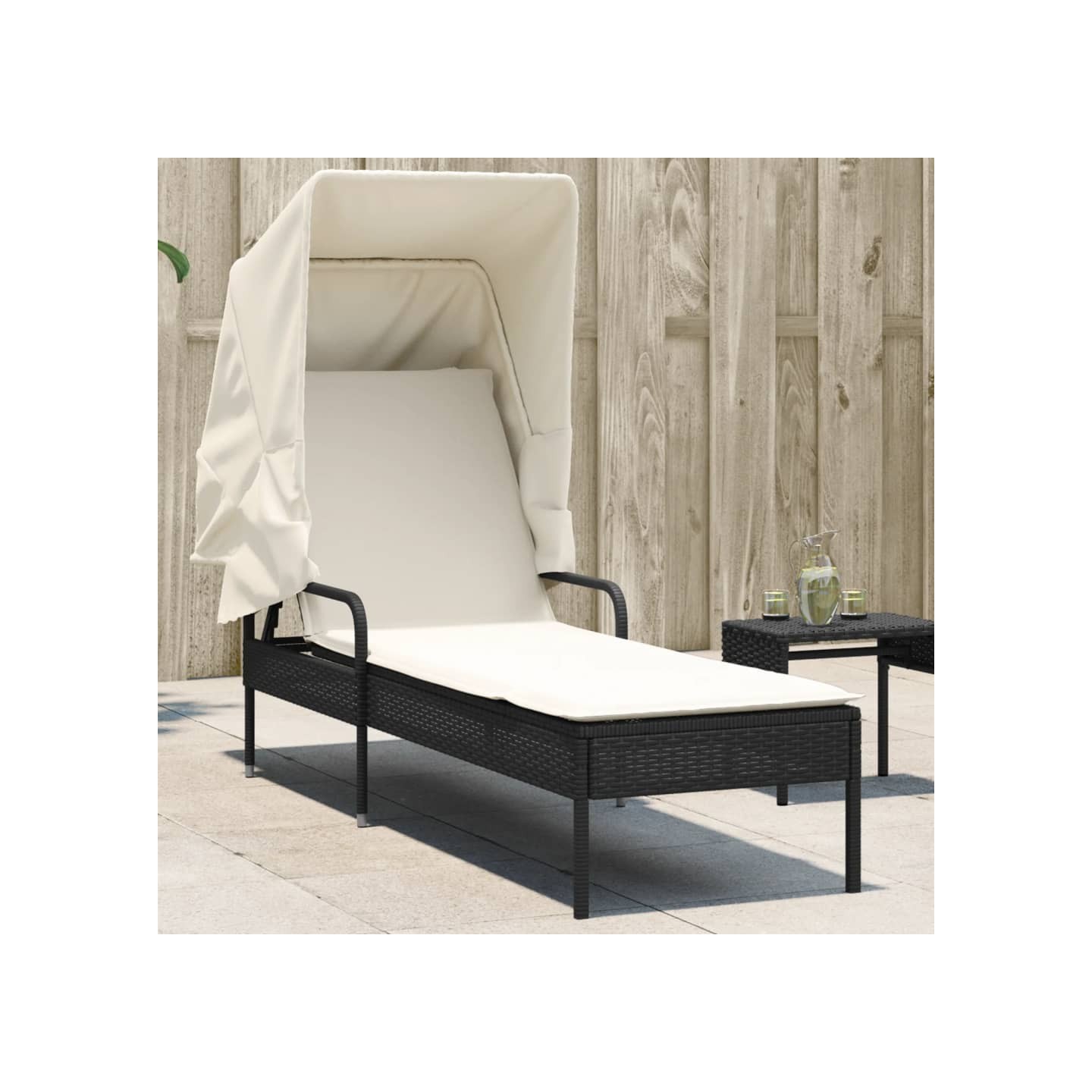 Chaise longue avec auvent noir résine tressée