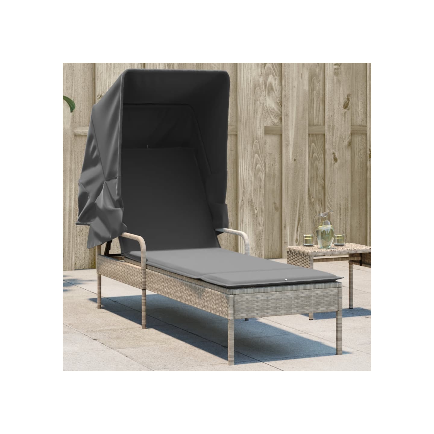 Chaise longue avec auvent gris clair résine tressée