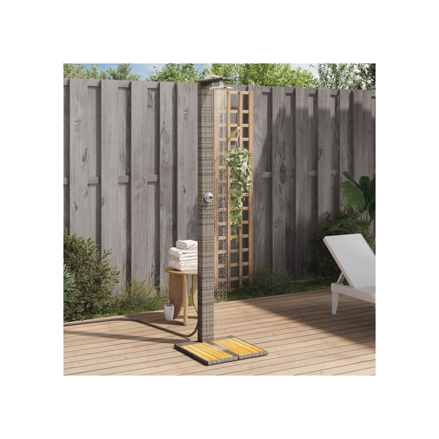 Douche d'extérieur gris 50x55x224 cm résine tressée bois acacia