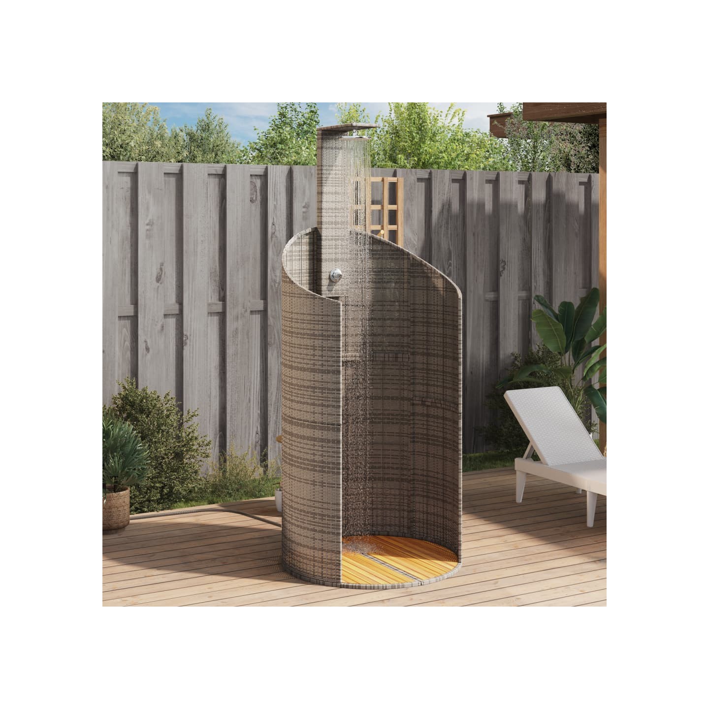 Douche d'extérieur gris 100x100x241,5 cm poly rotin bois acacia