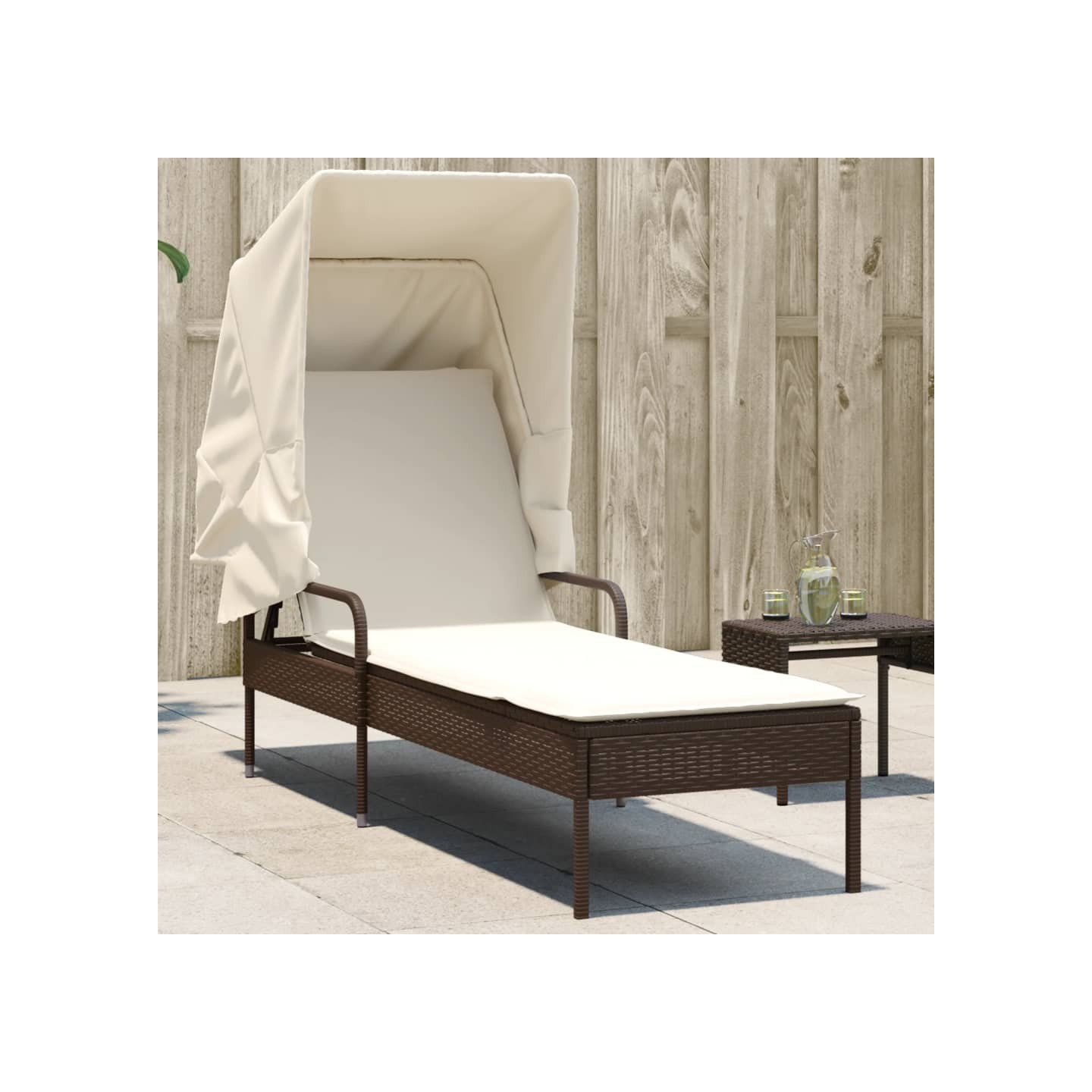 Chaise longue avec auvent marron résine tressée