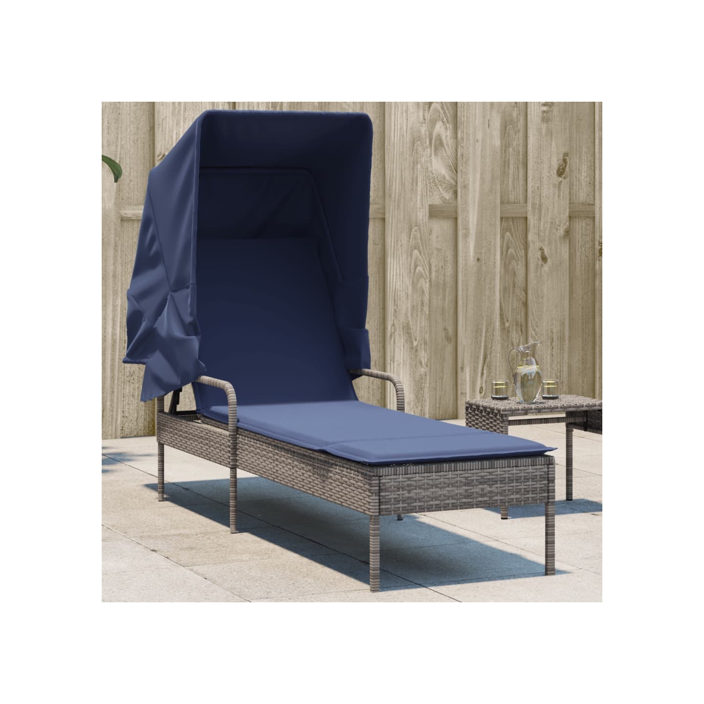 Chaise longue avec auvent gris résine tressée