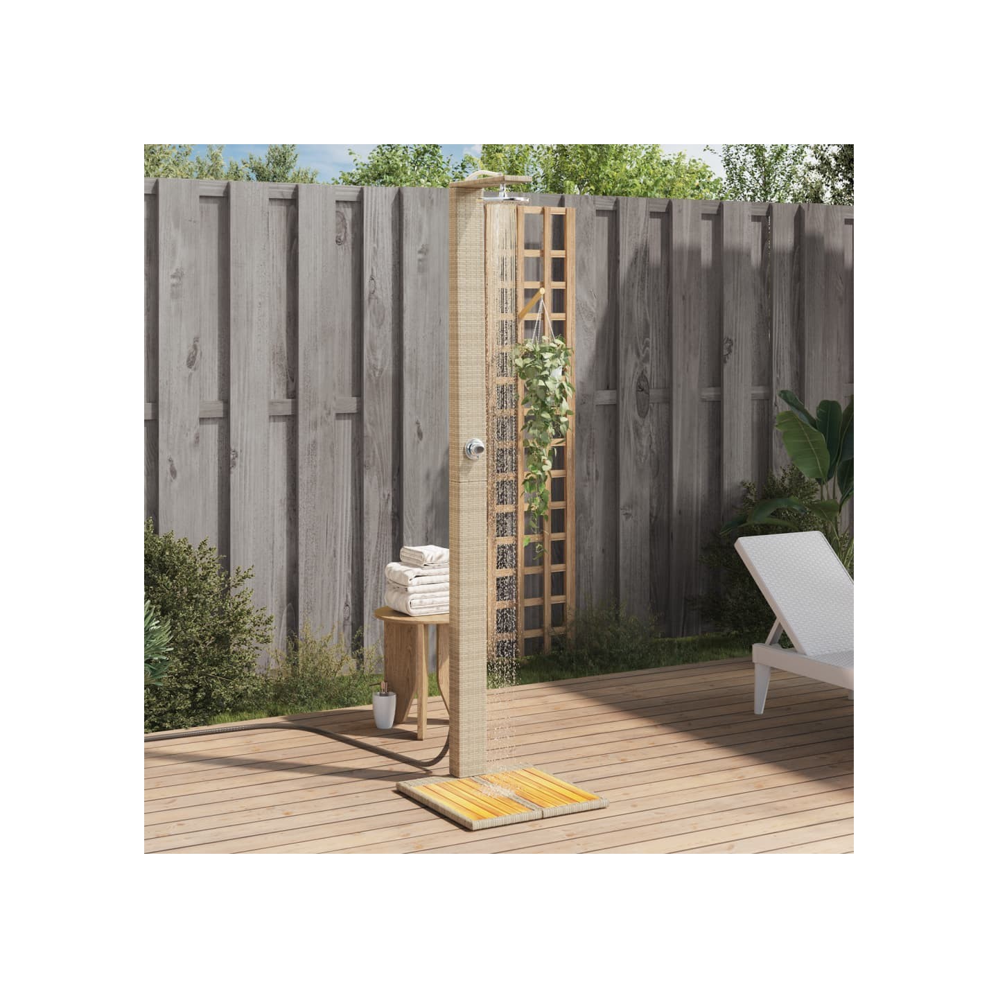 Douche d'extérieur beige 50x55x224cm résine tressée bois acacia