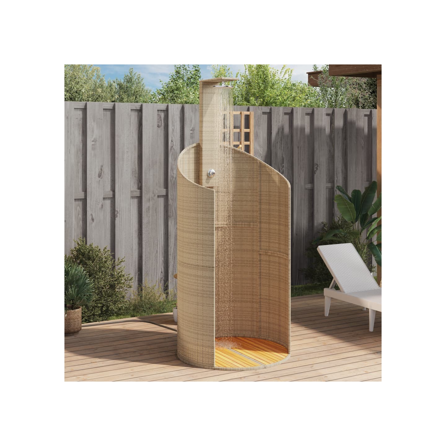 Douche d'extérieur beige 100x100x241,5cm poly rotin bois acacia