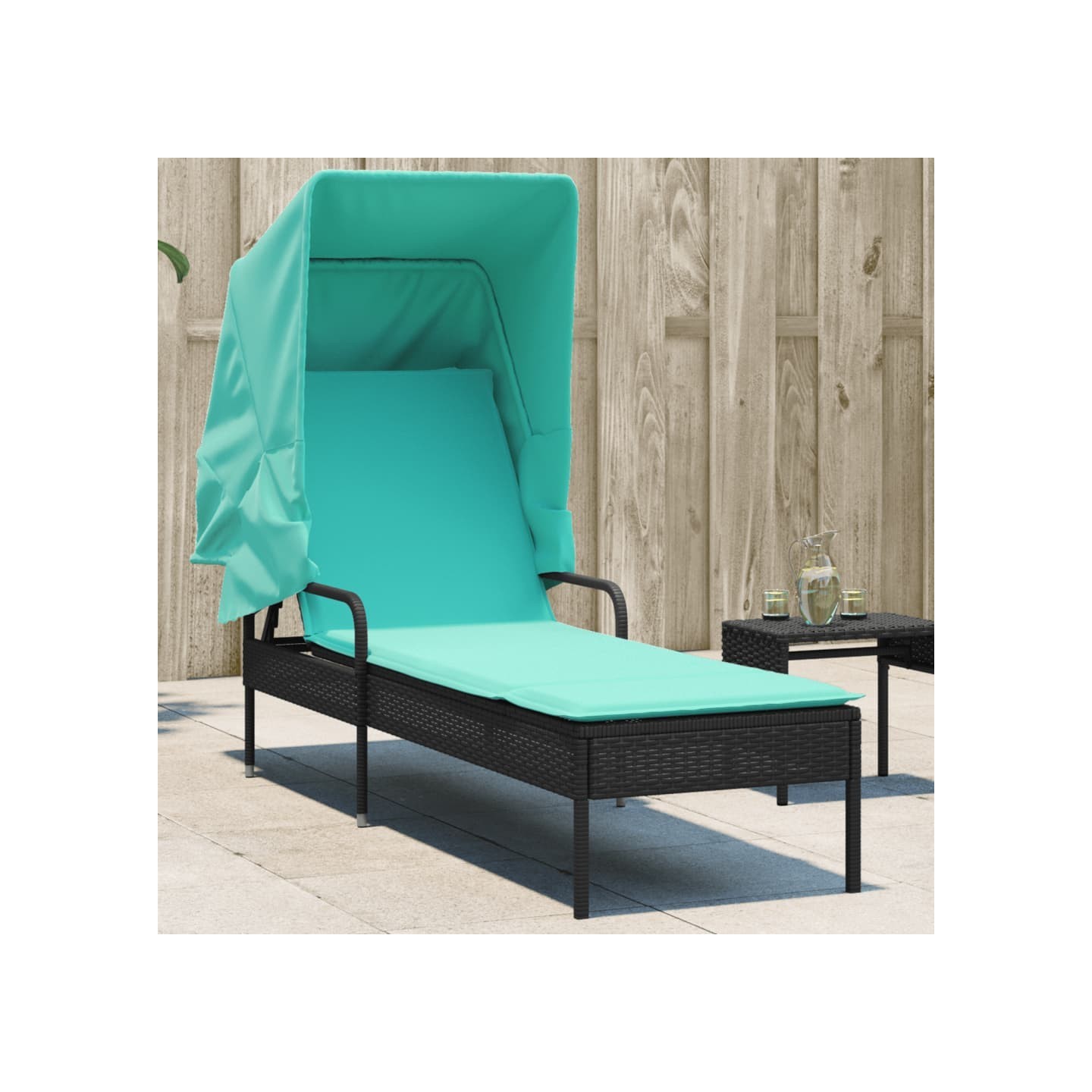 Chaise longue avec auvent noir résine tressée