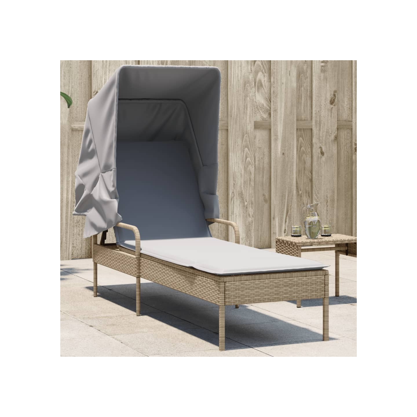Chaise longue avec auvent beige résine tressée