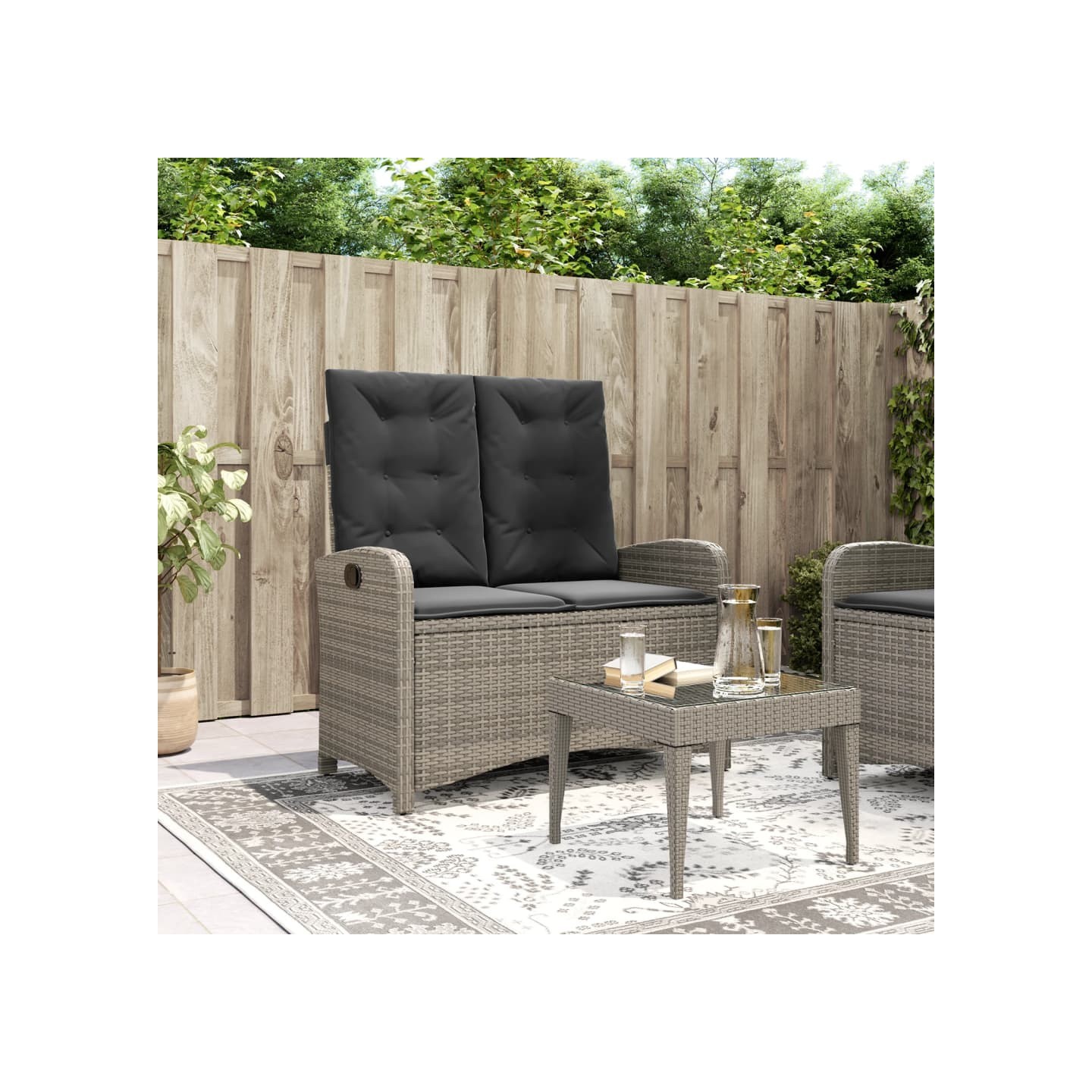 Banc inclinable de jardin avec coussins gris résine tressée
