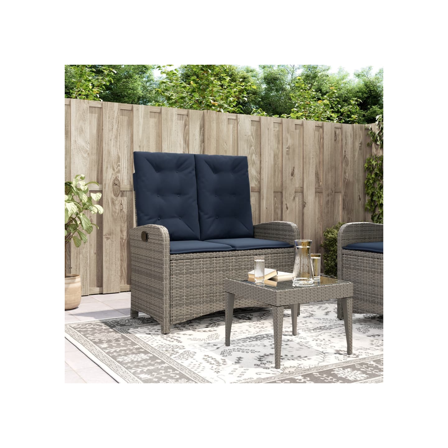 Banc inclinable de jardin avec coussins gris résine tressée