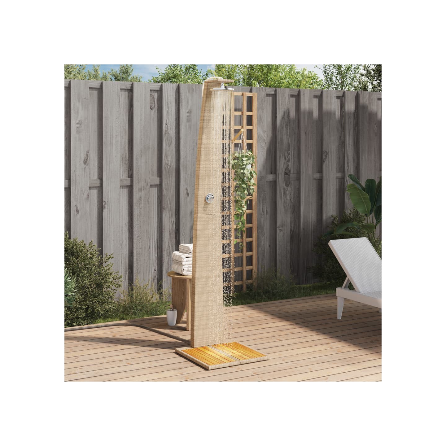 Douche d'extérieur beige 55x60x224cm résine tressée bois acacia