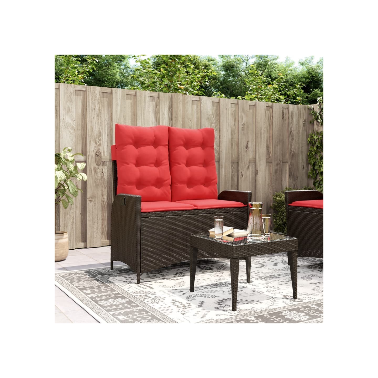 Banc inclinable de jardin avec coussins marron résine tressée