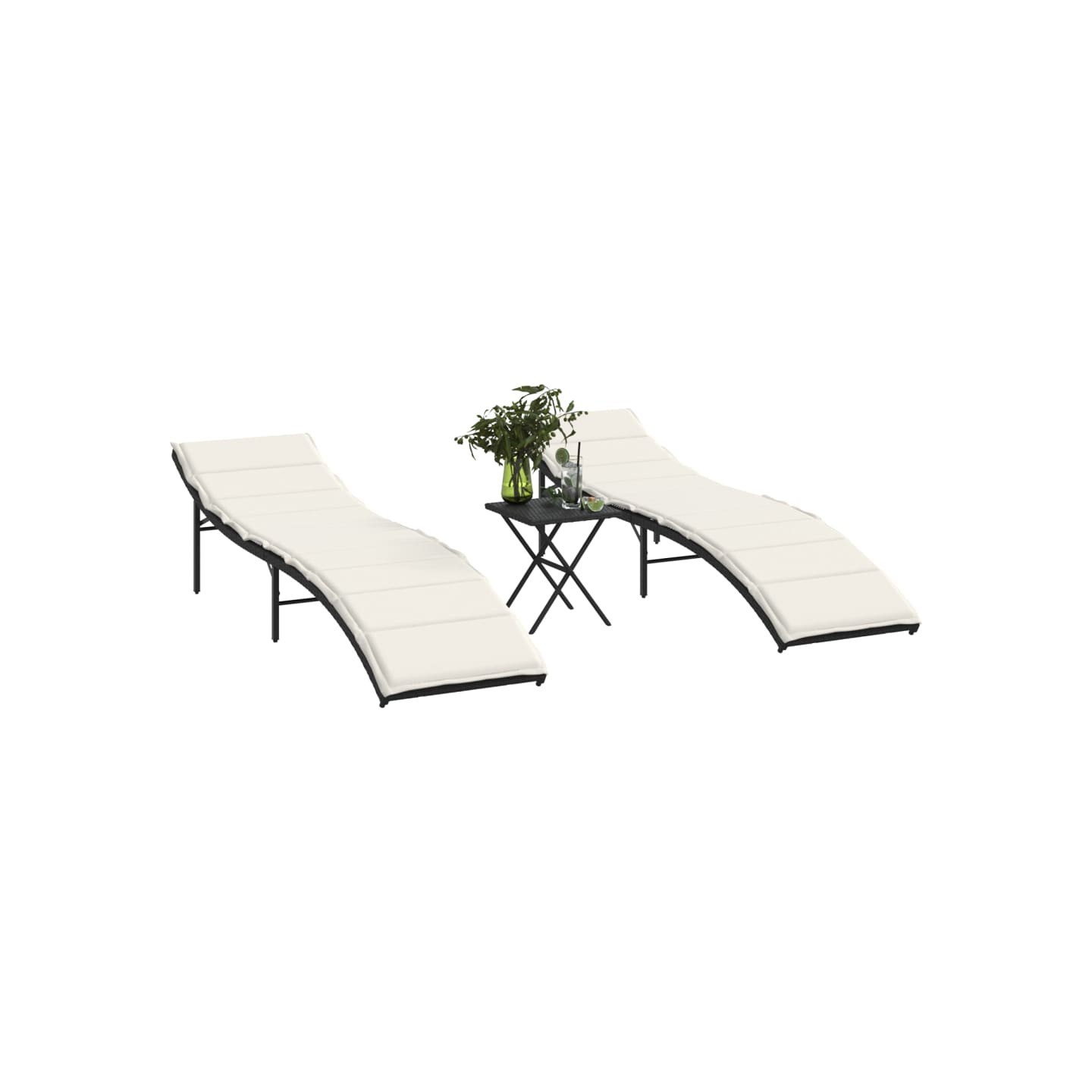 Chaises longues lot de 2 avec table noir résine tressée
