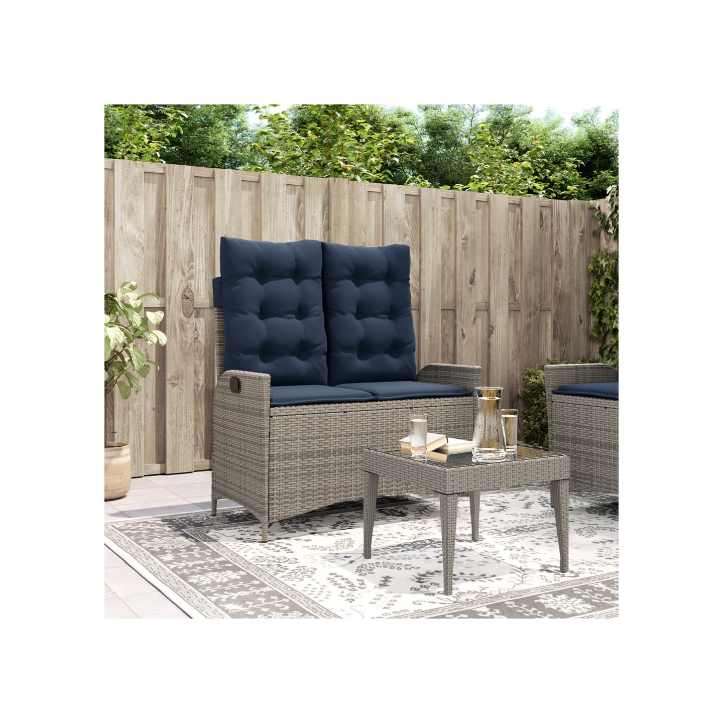 Banc inclinable de jardin avec coussins gris résine tressée