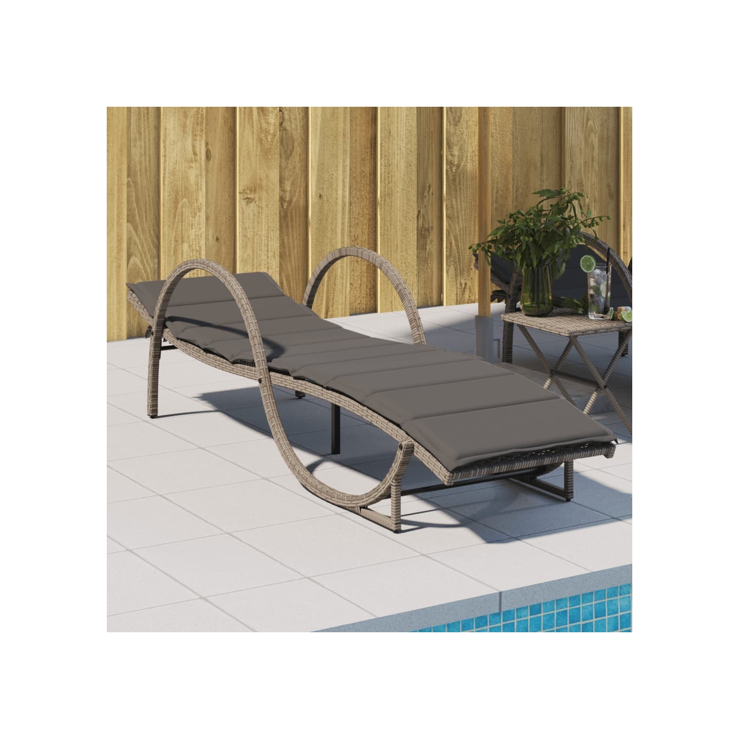 Chaise longue avec coussin gris 60x199x42 cm résine tressée