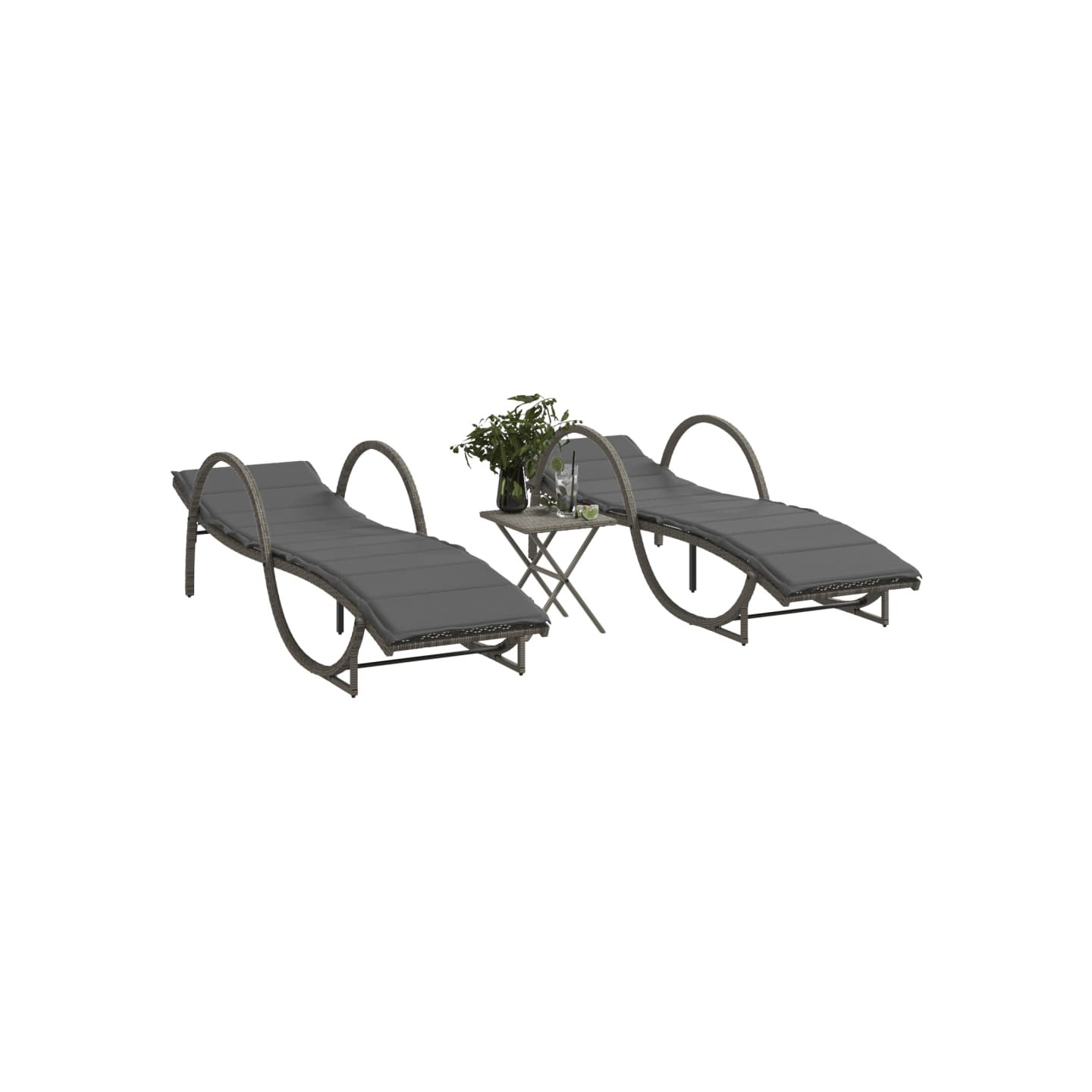 Chaises longues lot de 2 avec table gris résine tressée
