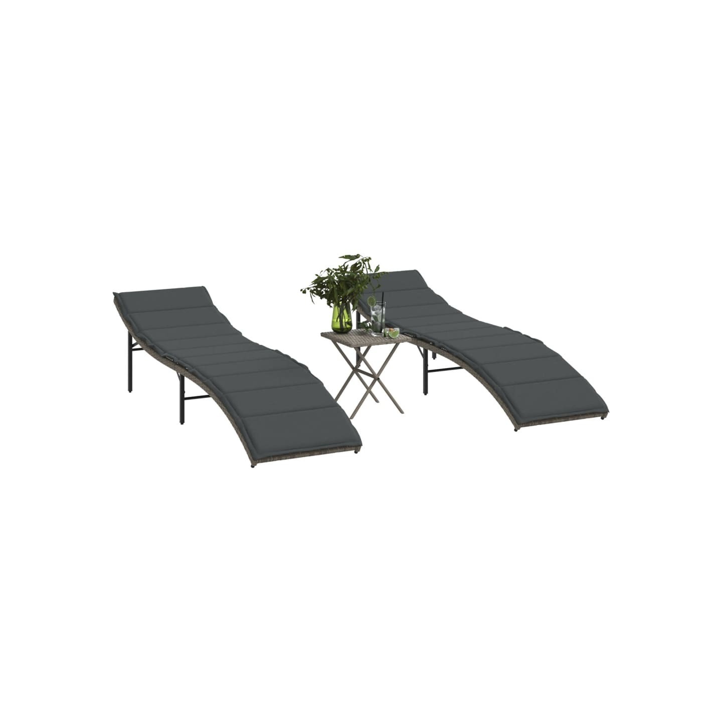 Chaises longues lot de 2 avec table gris résine tressée