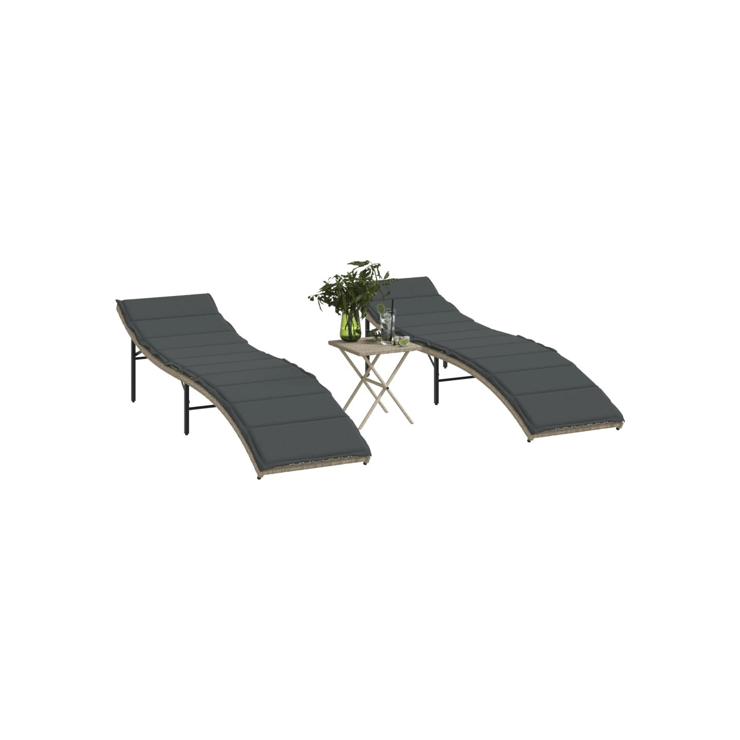 Chaises longues lot de 2 avec table gris clair résine tressée